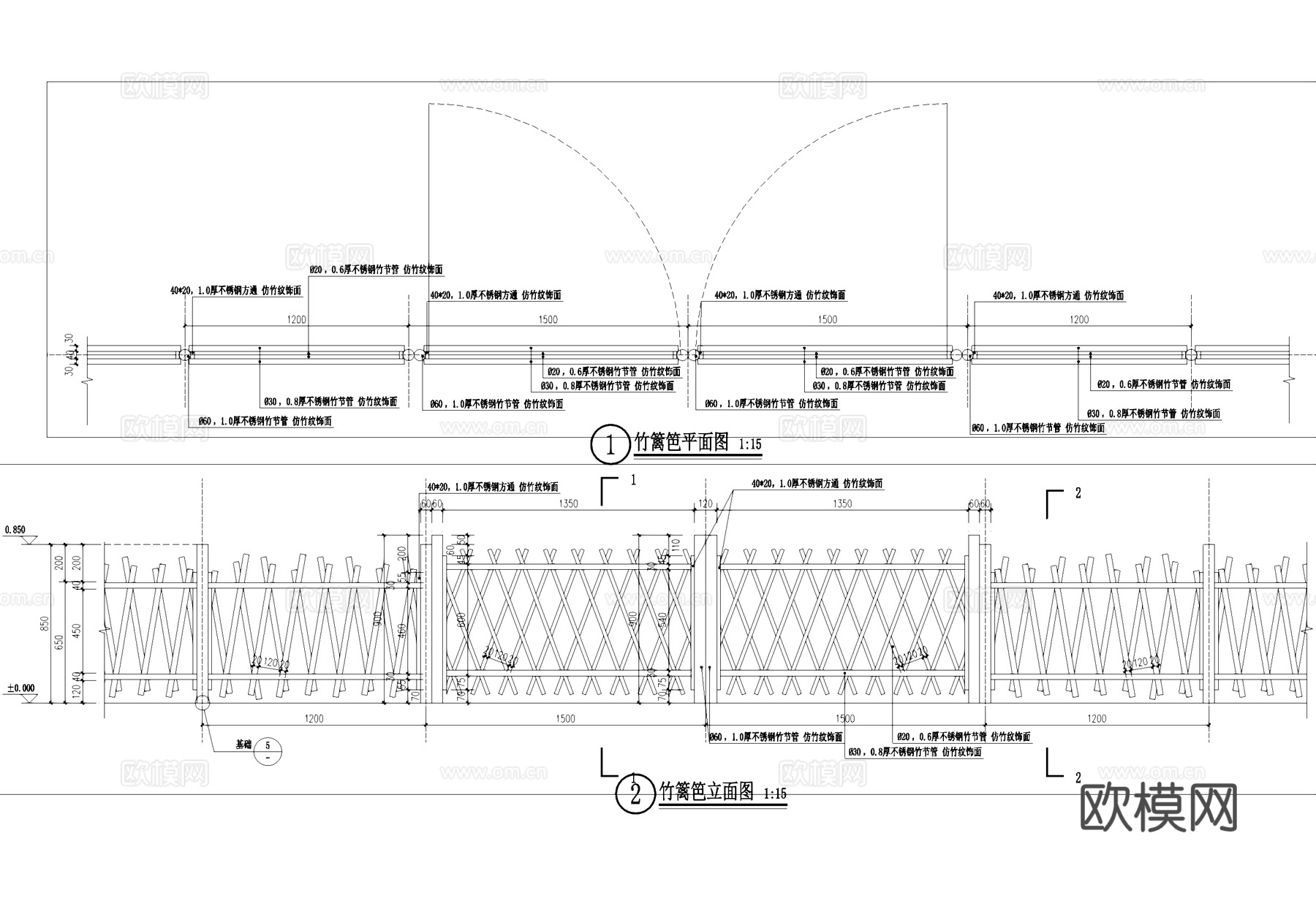 仿竹纹篱笆菜地菜园围栏围挡CAD施工图cad施工图