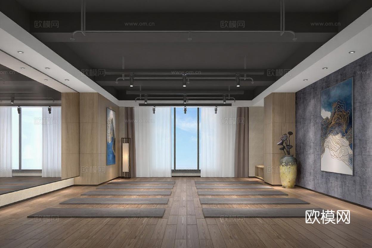 现代禅意瑜伽室设计 高端会所冥想空间3D渲染 健康生活室内装修免费3d模型