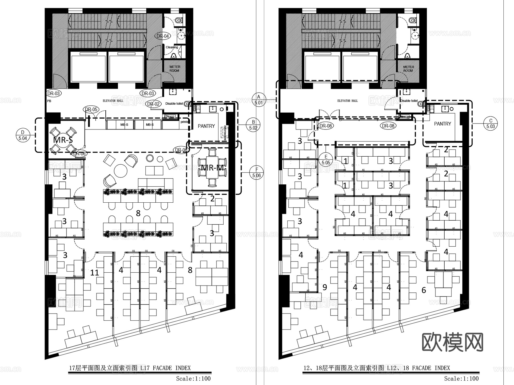 裸心社香港办公室室内装饰CAD施工图+SUcad施工图