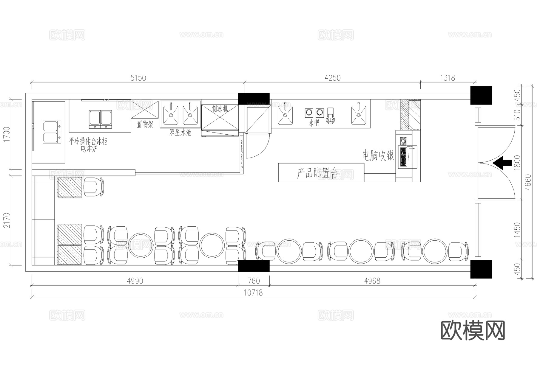 奶茶店咖啡厅饮品店平面图cad施工图