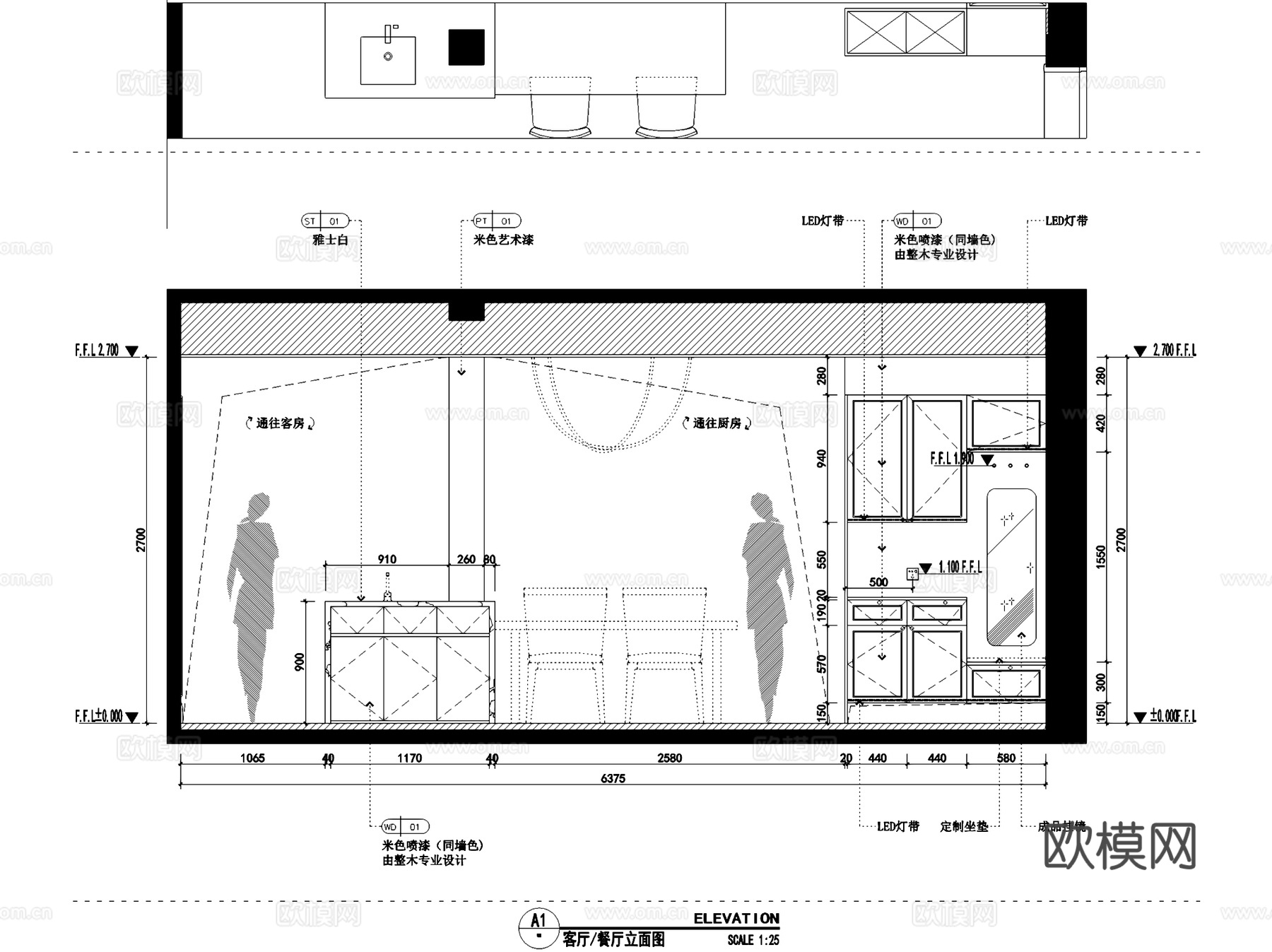 法式两室两厅一卫平层室内家装CAD施工图cad施工图