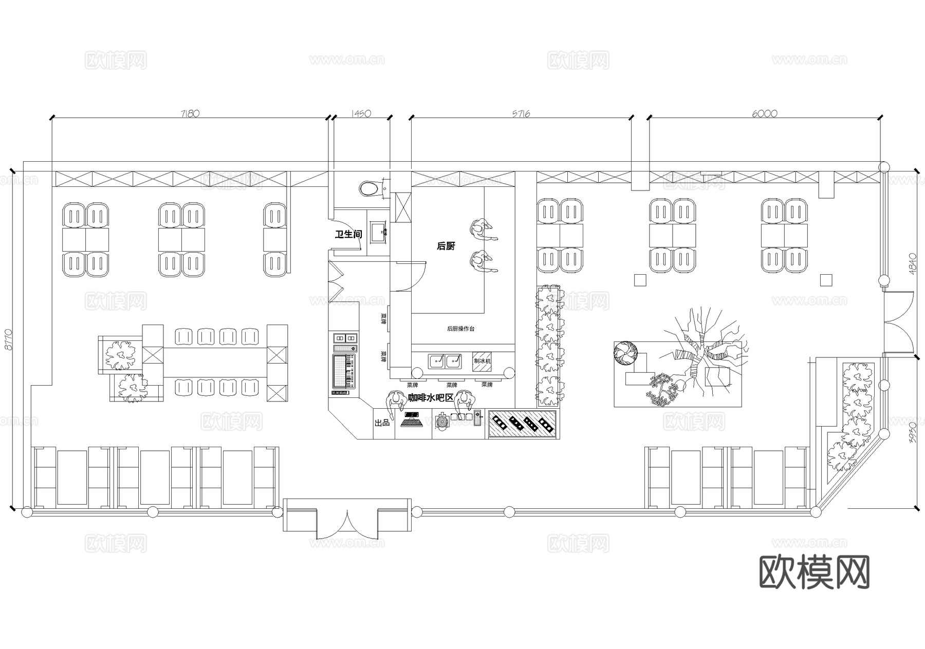 咖啡厅平面图cad施工图