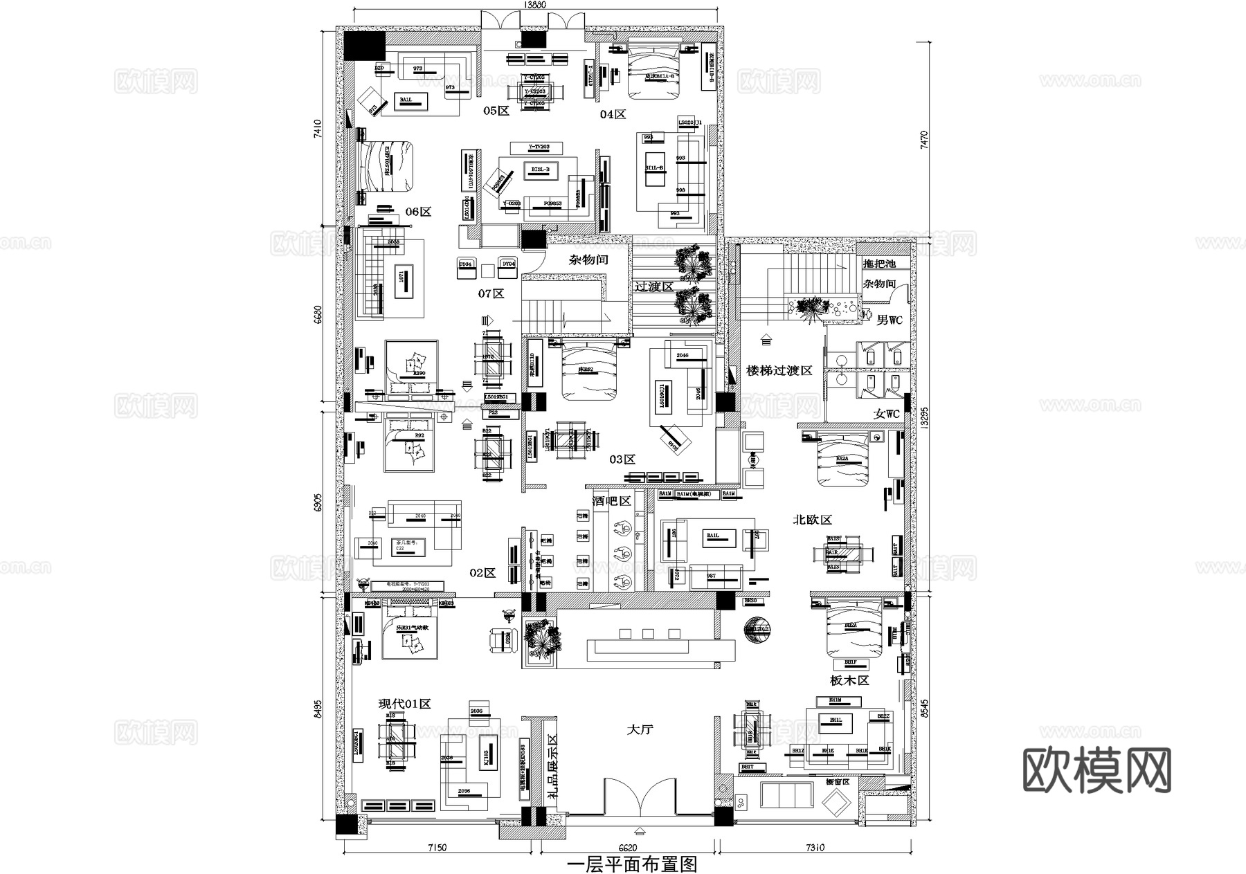 家具家装展厅平面图cad施工图