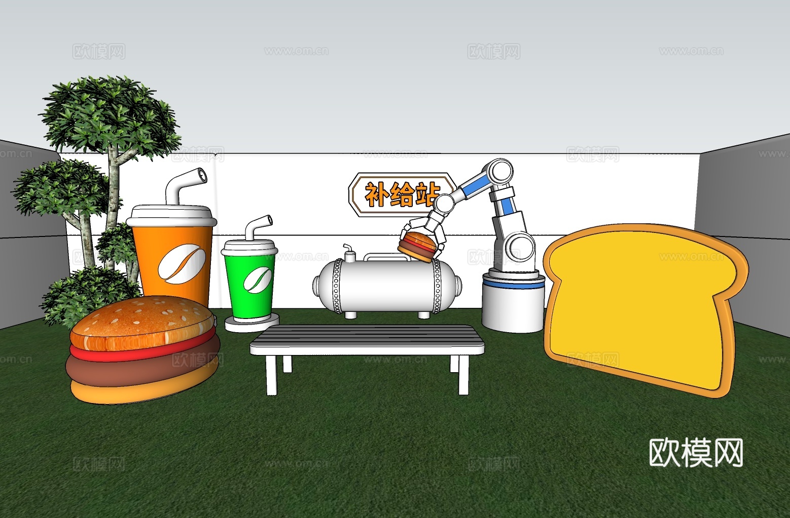 公园美陈打卡 科技美陈 餐饮美陈 补给站su模型