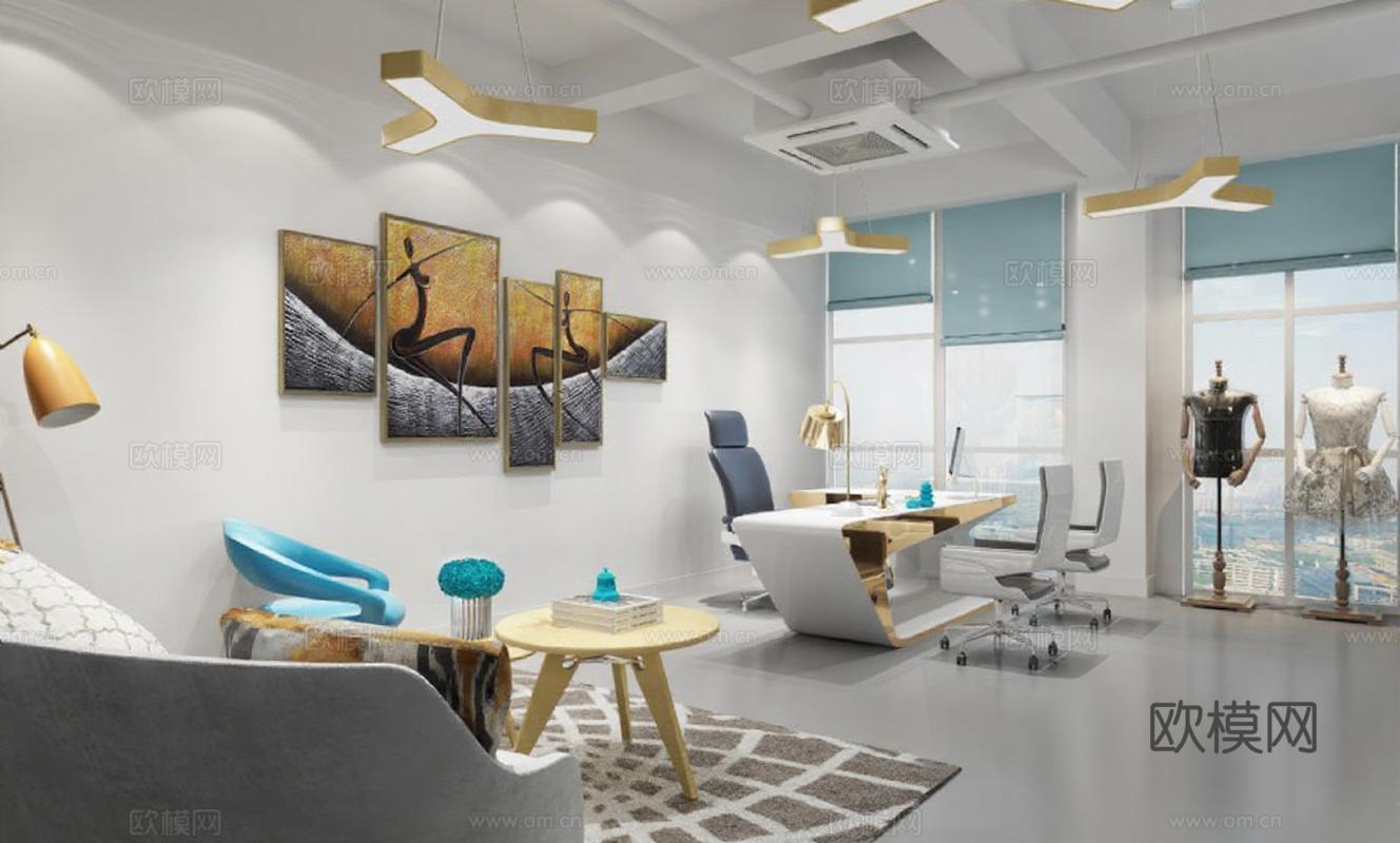 现代开放式办公空间设计 时尚工作室3D模型概念 创意产业室内装饰方案免费3d模型