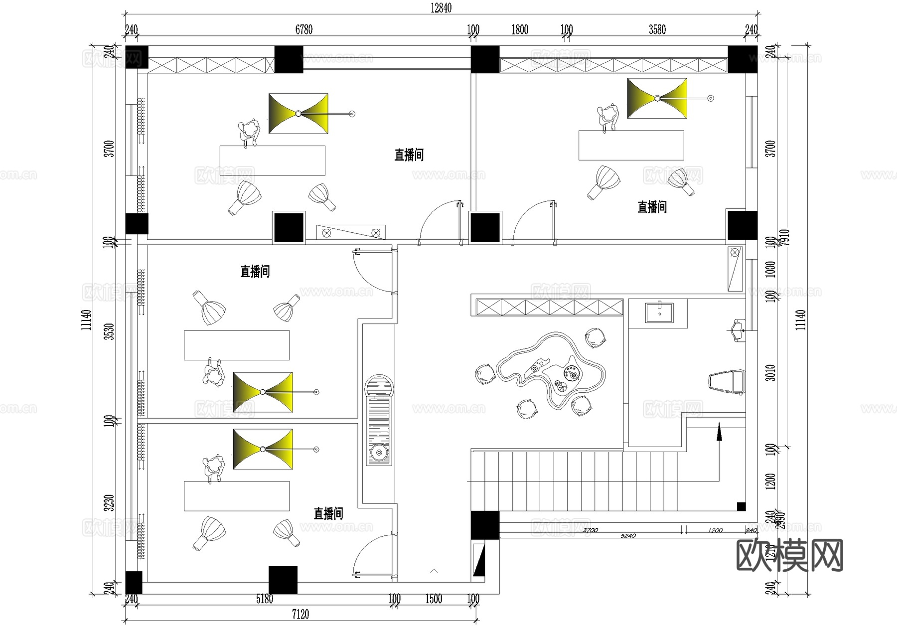 直播间平面图cad施工图