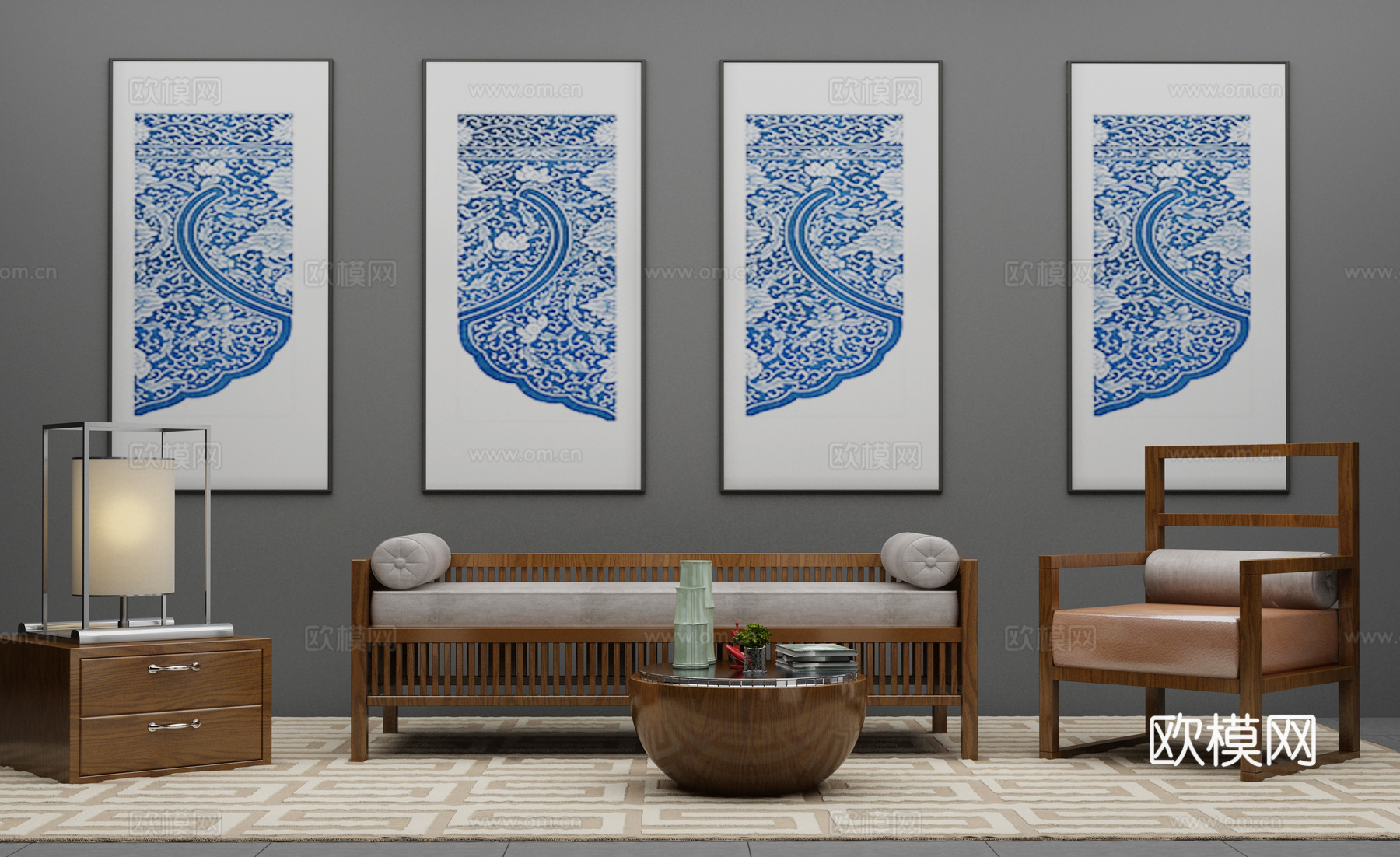 新中式台灯组合3d模型下载（渲染图2）