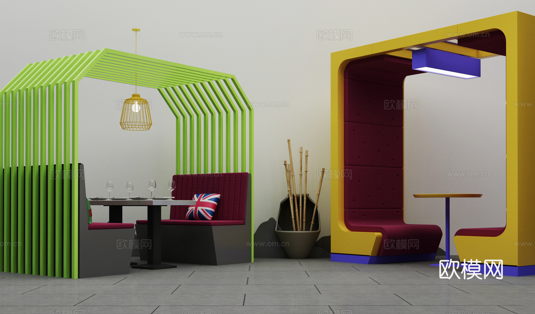 现代卡座组合3d模型下载（渲染图2）