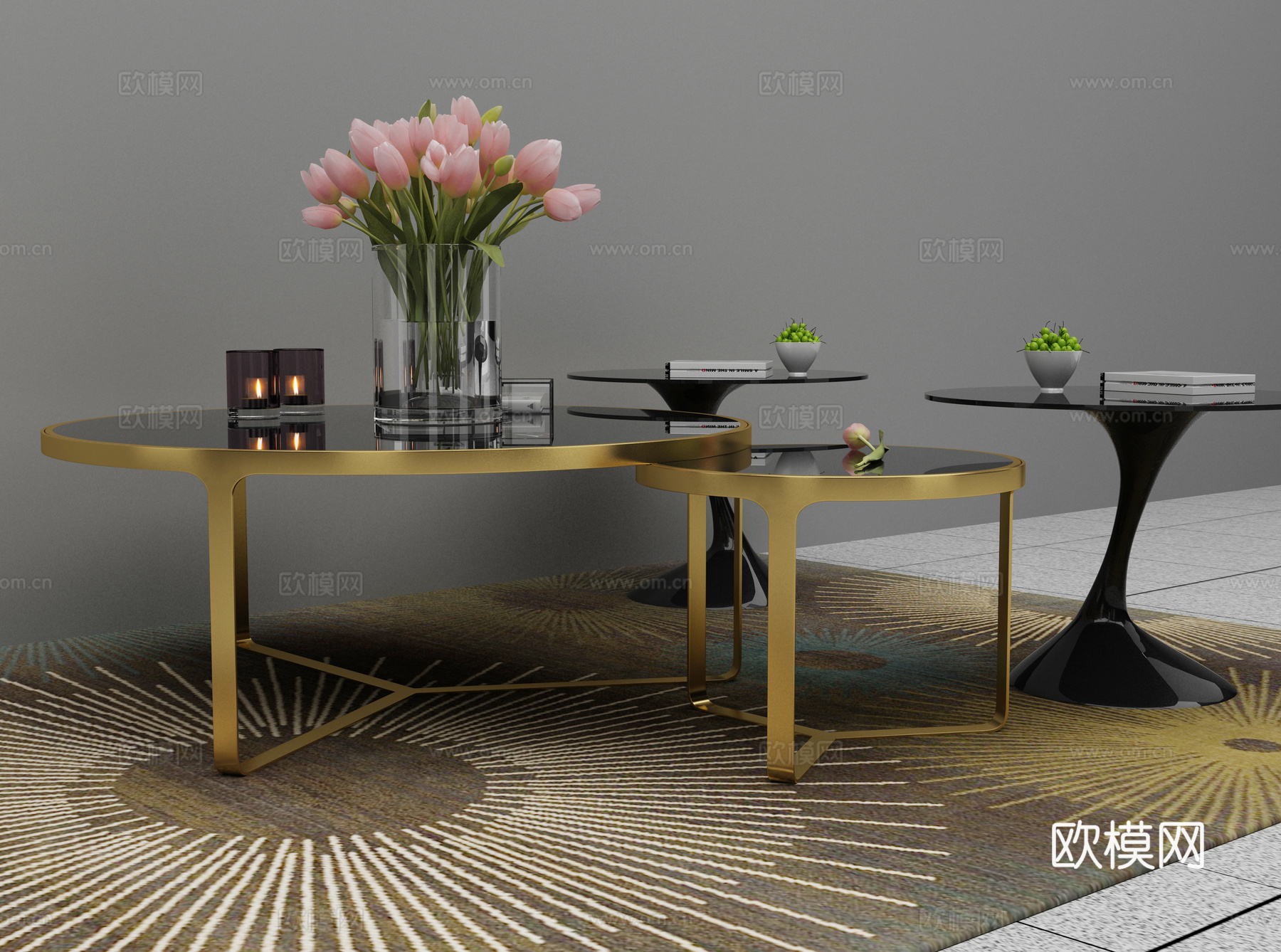 新中式沙发茶几组合3d模型下载（渲染图1）