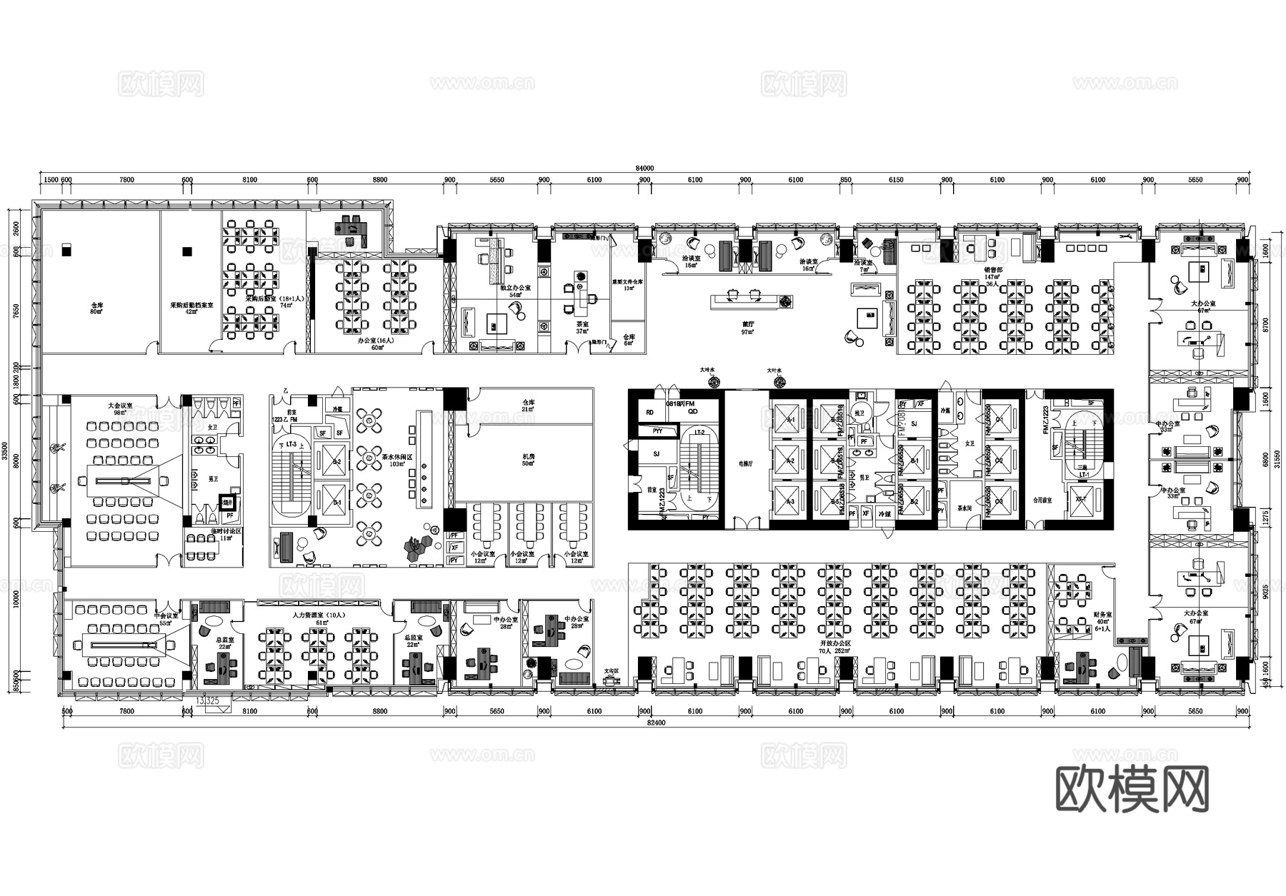 2800平方米办公室平面图cad施工图