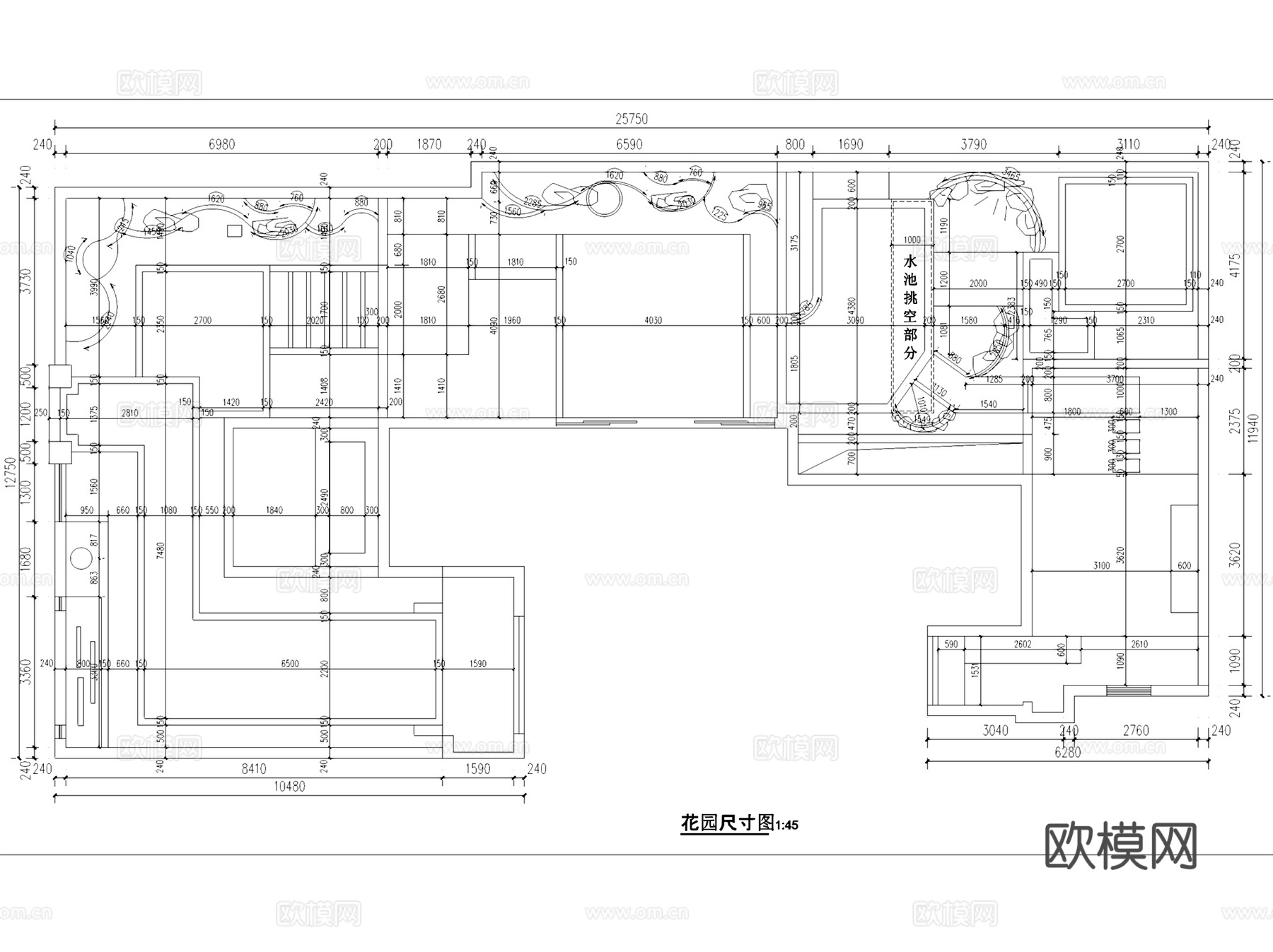 天鹅墅新中式别墅庭院花园景观平面CAD施工图集cad施工图