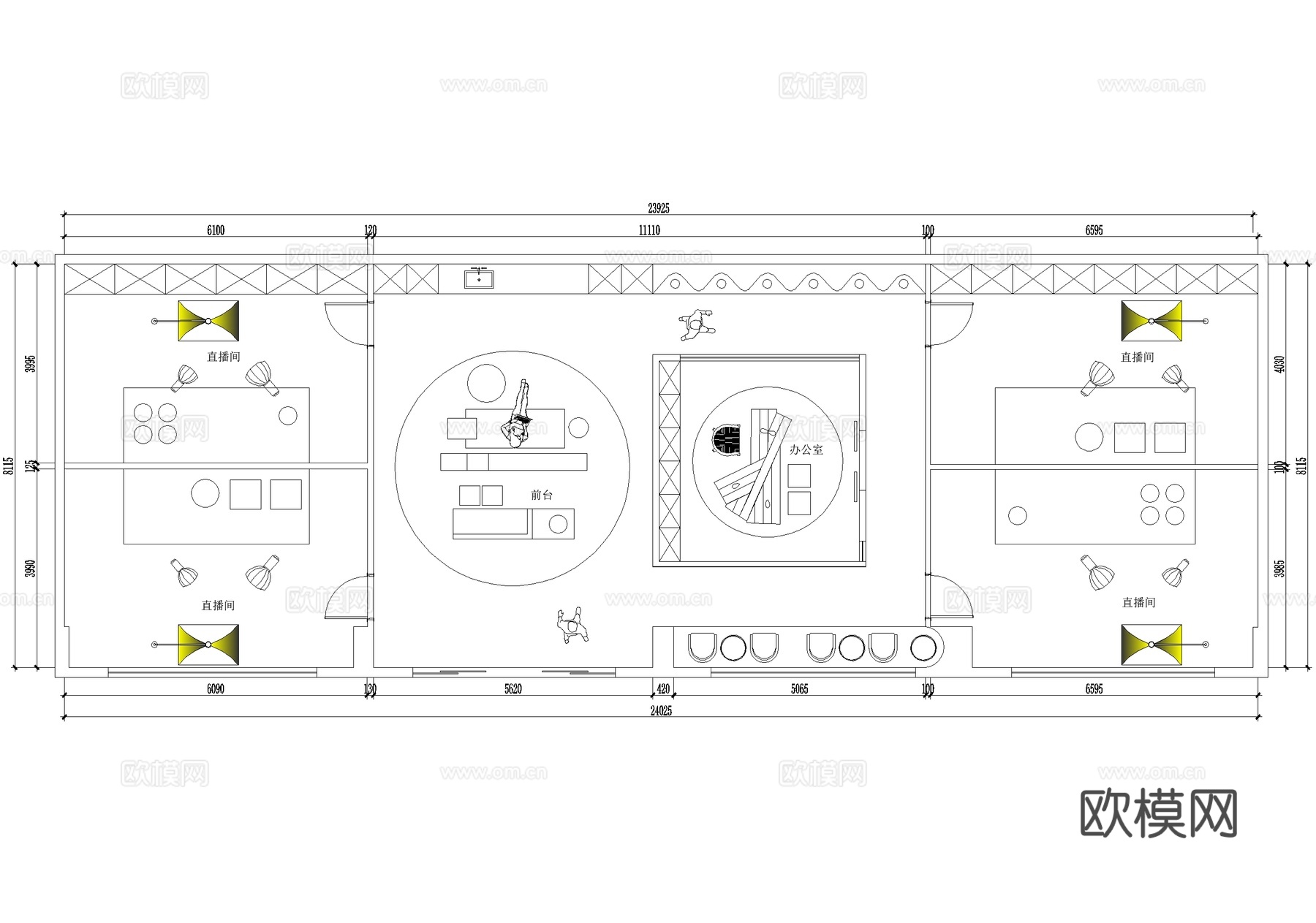 直播间平面图独立办公室cad施工图