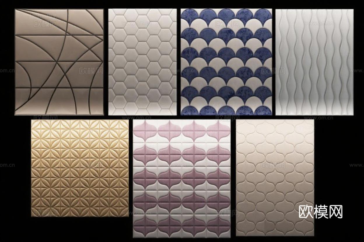 3D墙板瓷砖 室内装饰材料 创意墙面设计 高端装饰面板展示免费3d模型