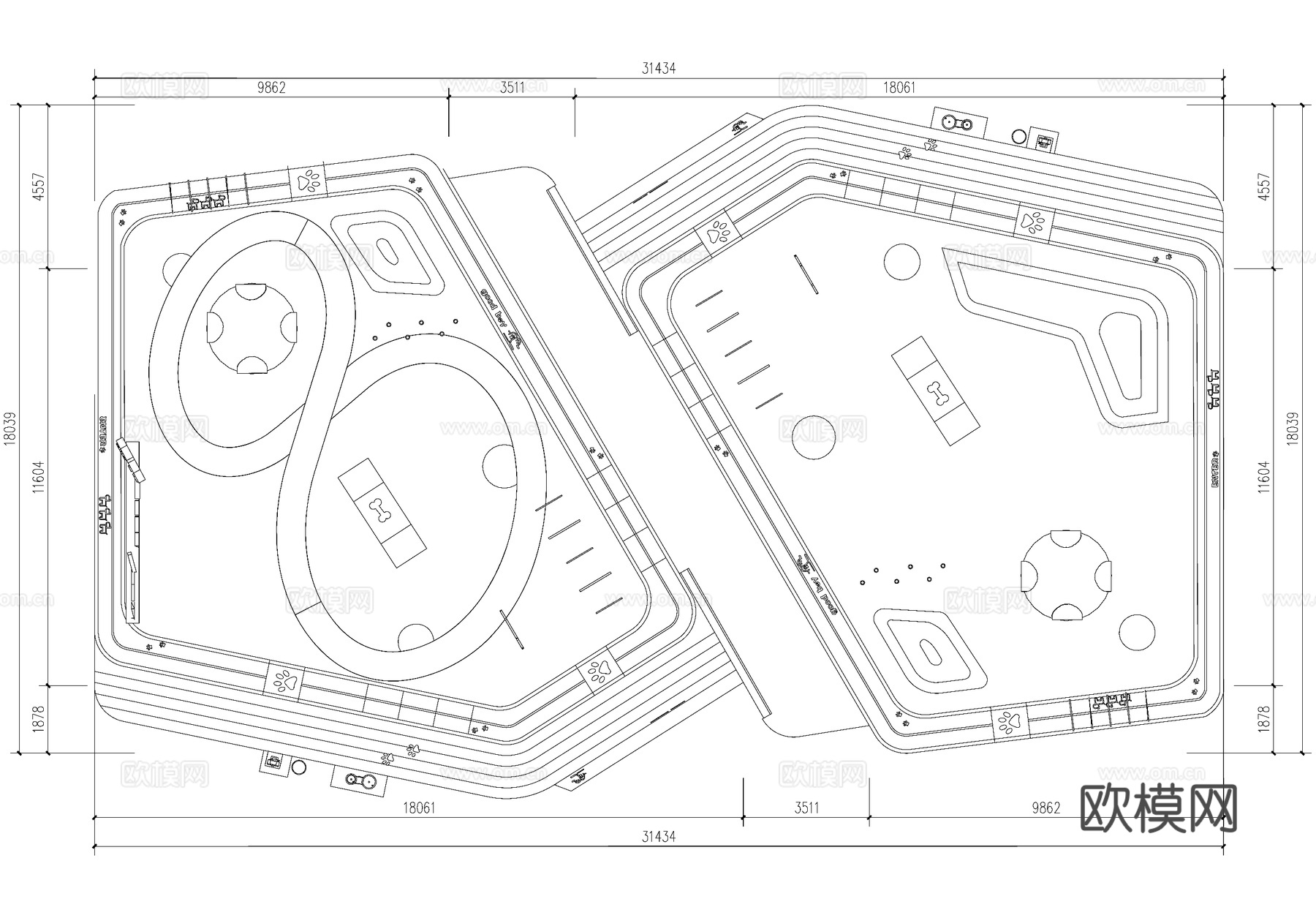 萌宠乐园宠物运动训练场地平面图cad施工图