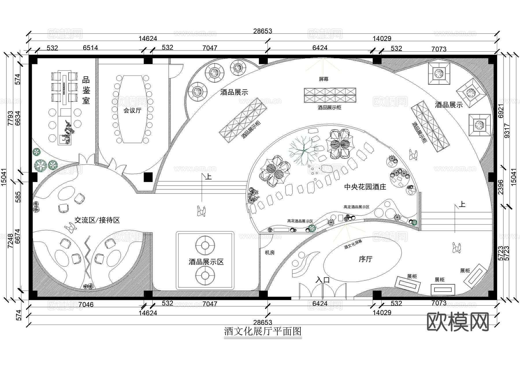 酒品酒庄展馆文化展厅平面图cad施工图