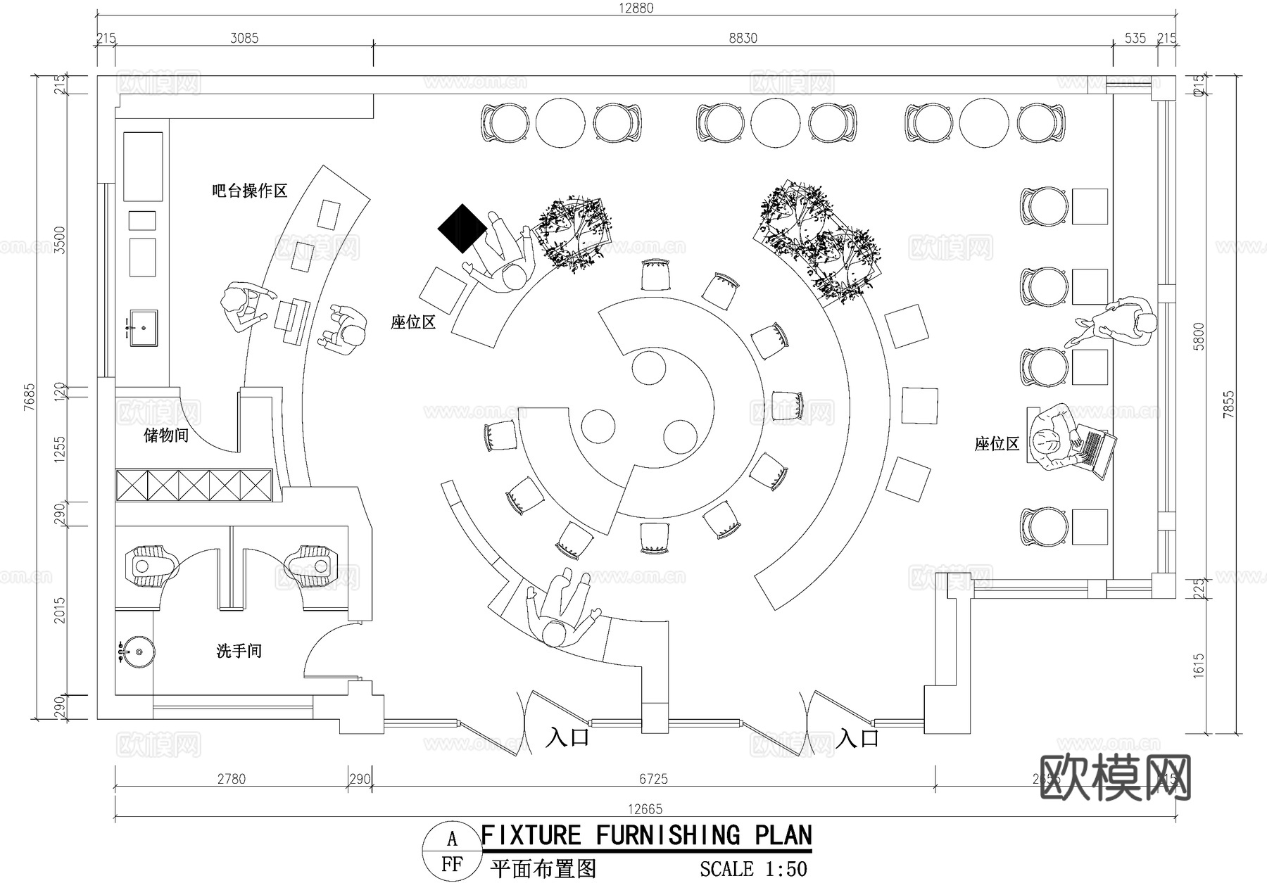 咖啡厅奶茶店饮品店平面图cad施工图