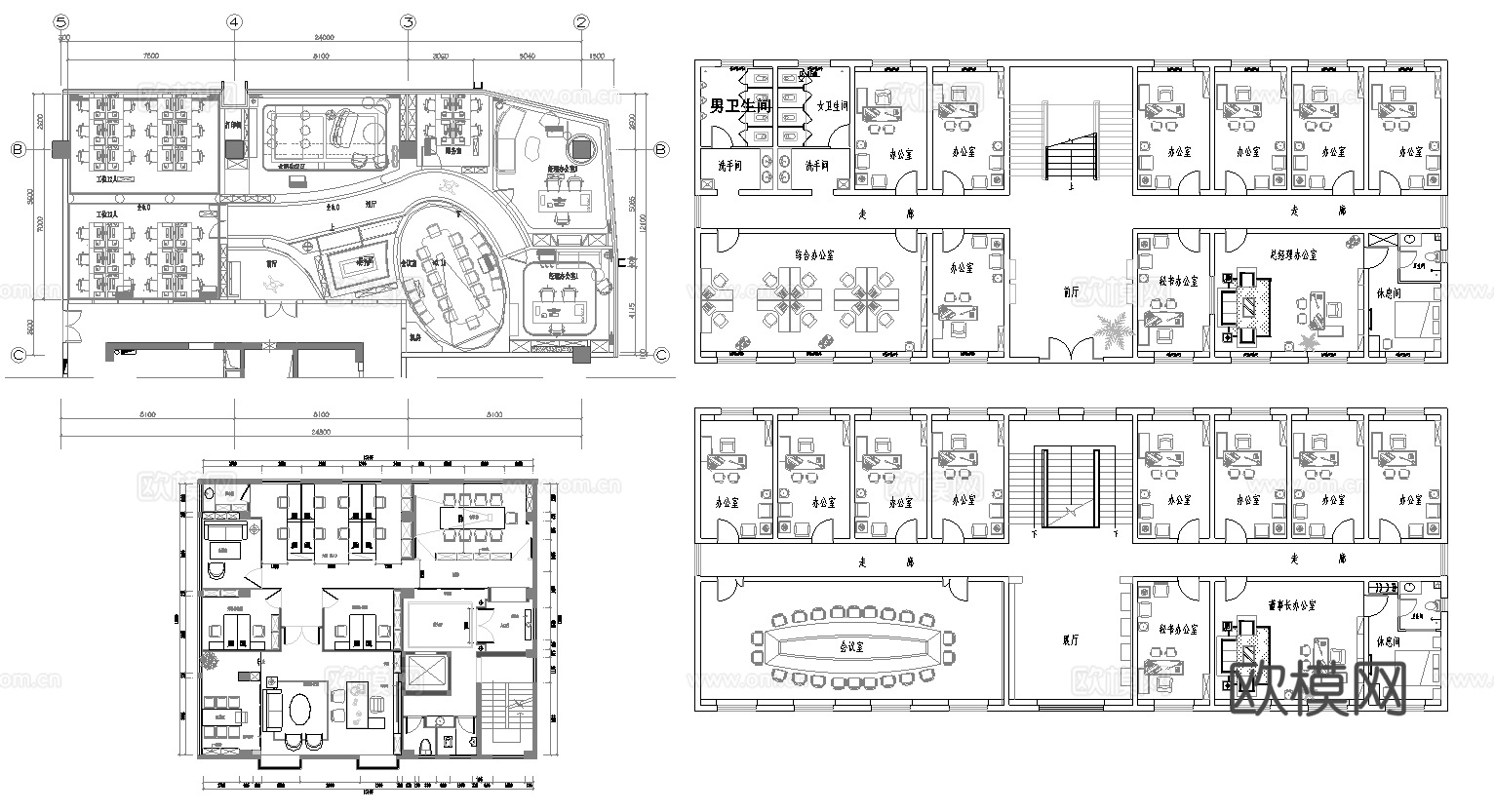 76套办公室 最新平面施工图合集cad施工图