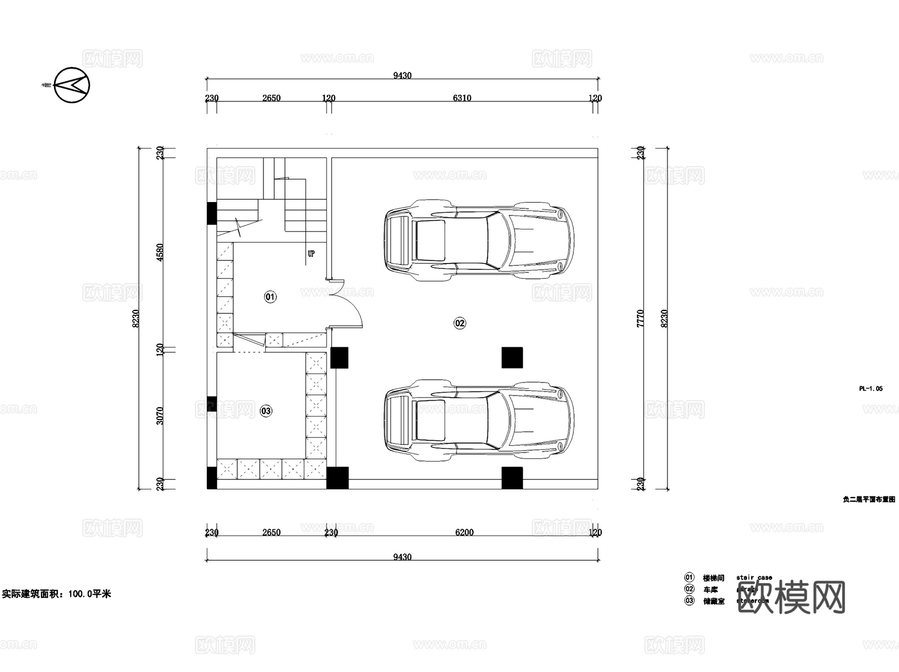 御澜山4-4-101二层别墅室内家装CAD施工图cad施工图