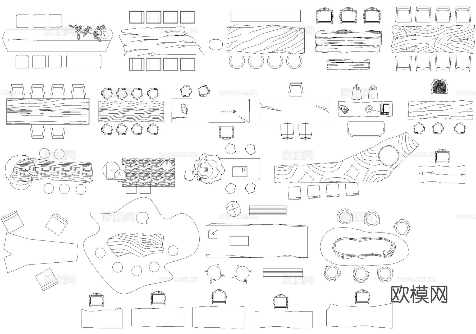 新中式桌子茶桌茶台桌椅书桌餐桌平面图块cad施工图