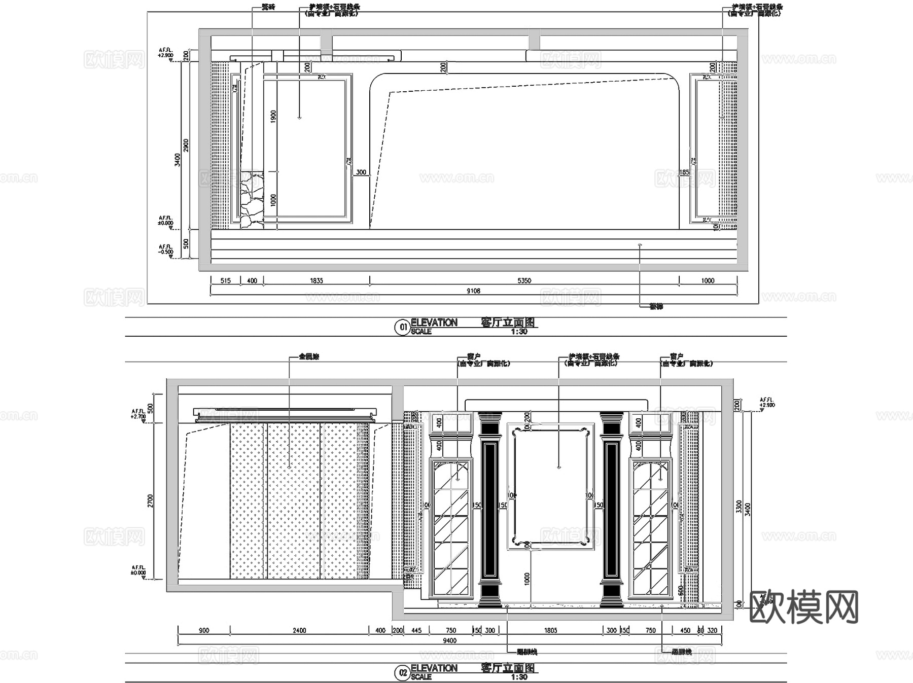 昆山金大元三层别墅室内家装CAD施工图cad施工图