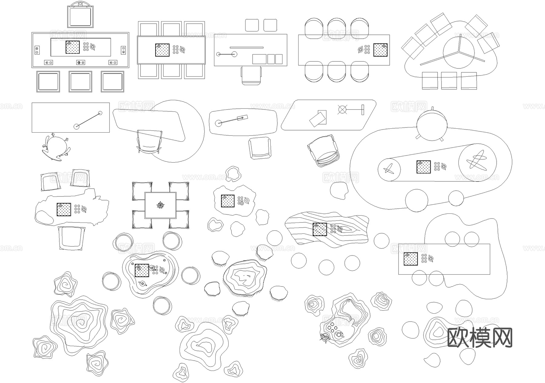 新中式桌子茶桌茶几茶台桌椅平面图块cad施工图