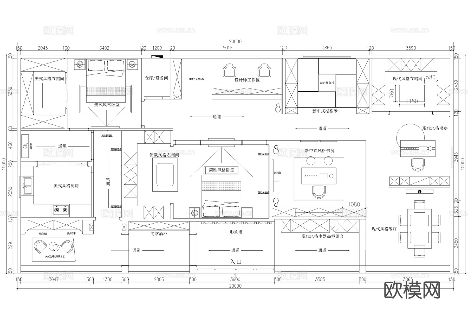 家具家装产品展厅平面图cad施工图