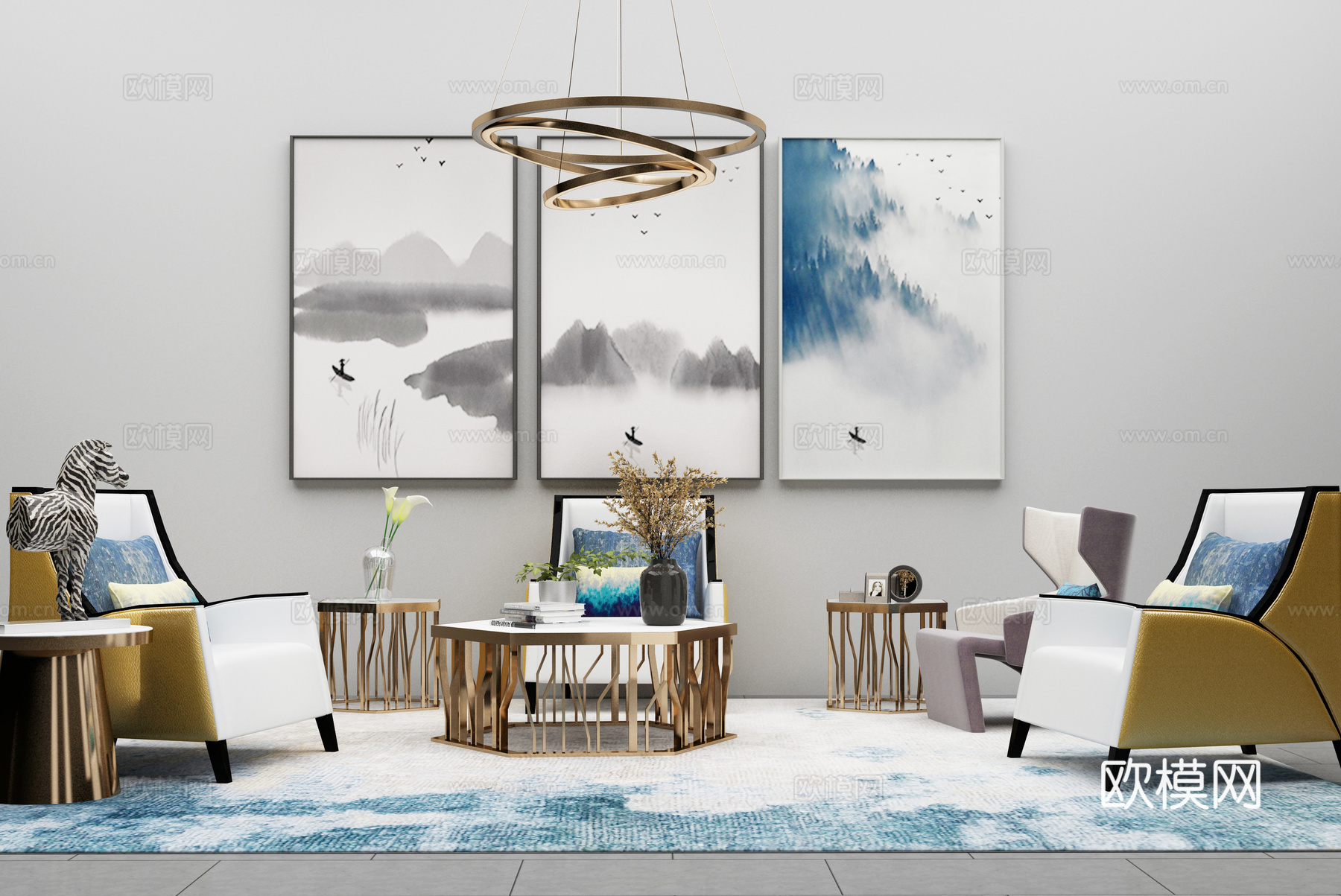 现代沙发茶几组合3d模型下载（渲染图2）