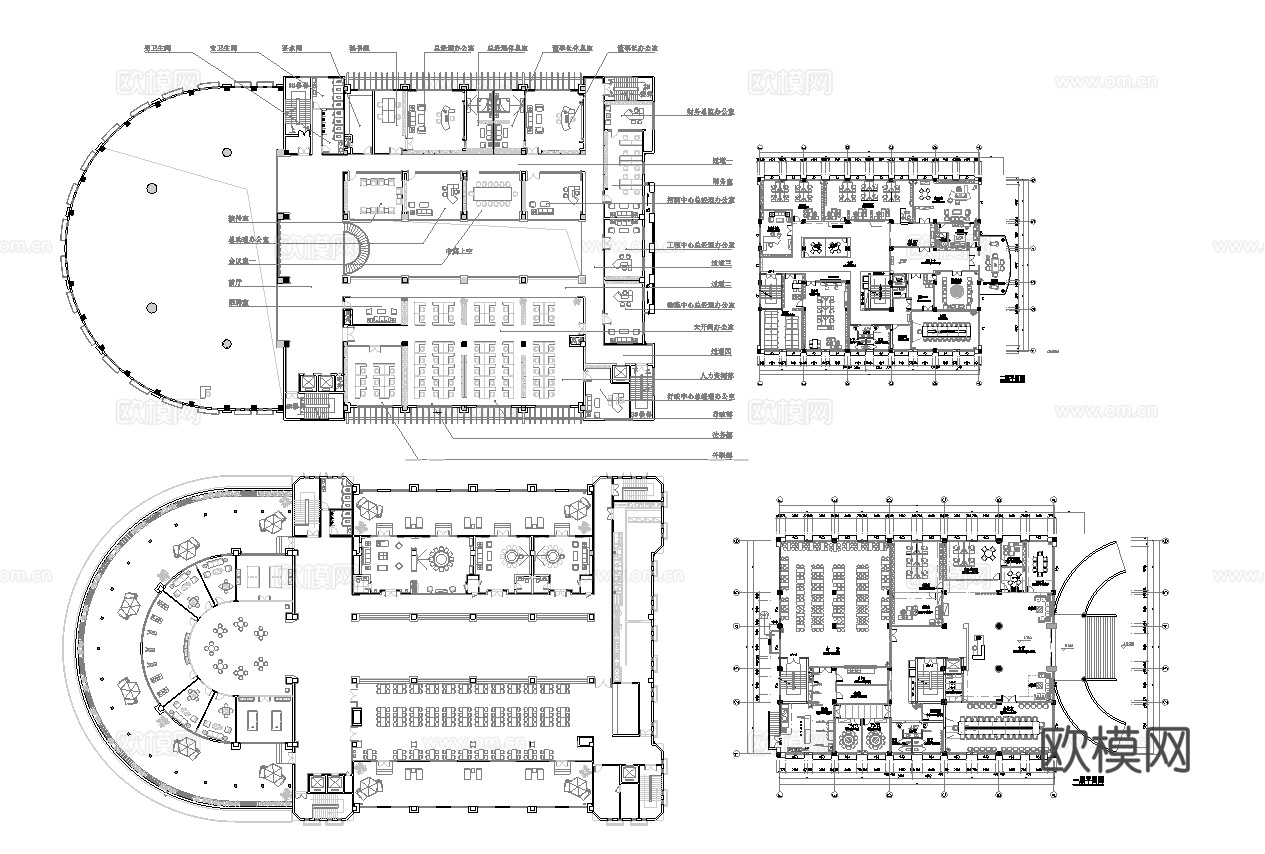 72套办公室 最新平面施工图合集cad施工图