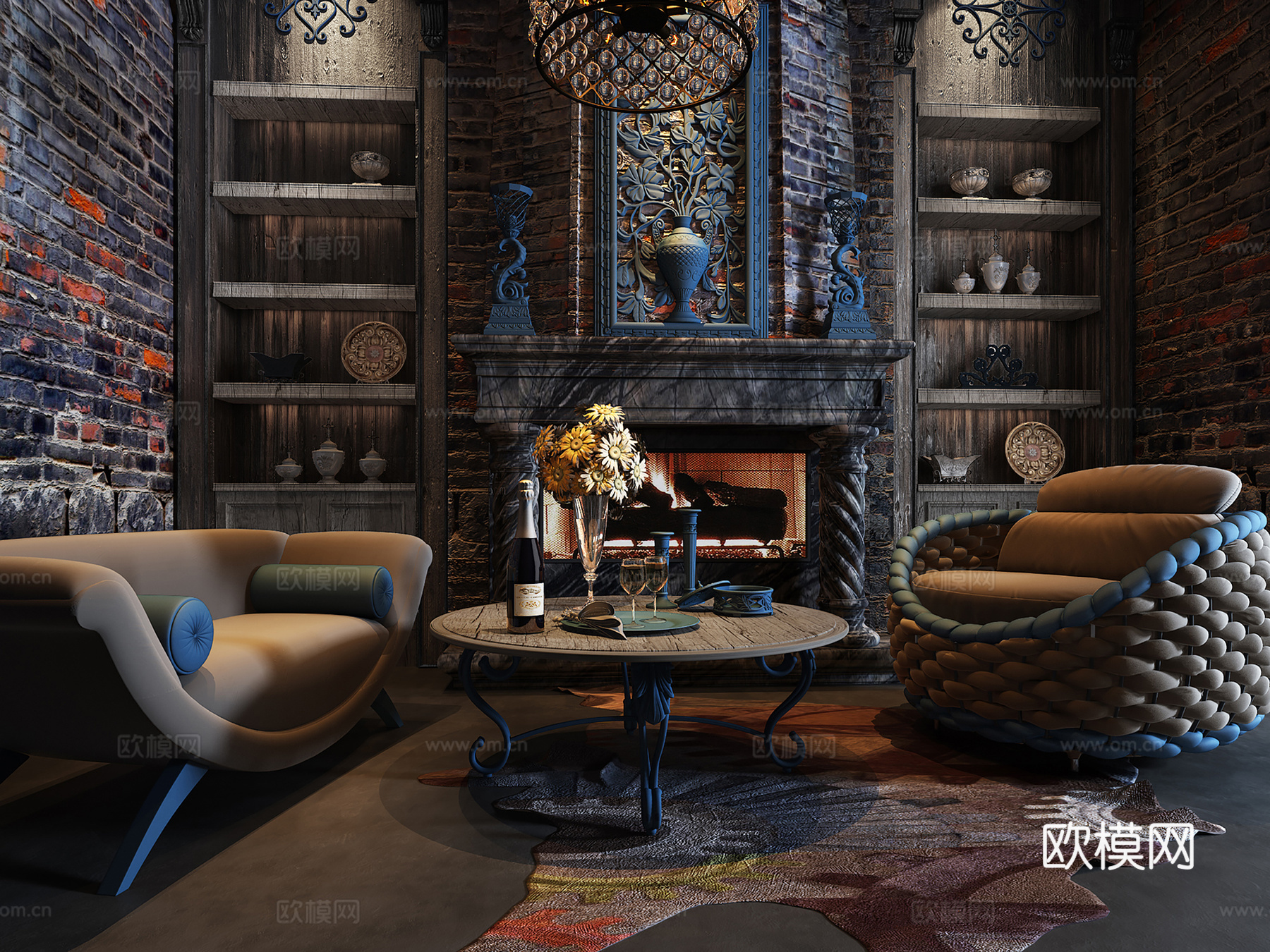 现代沙发组合3d模型下载（渲染图2）