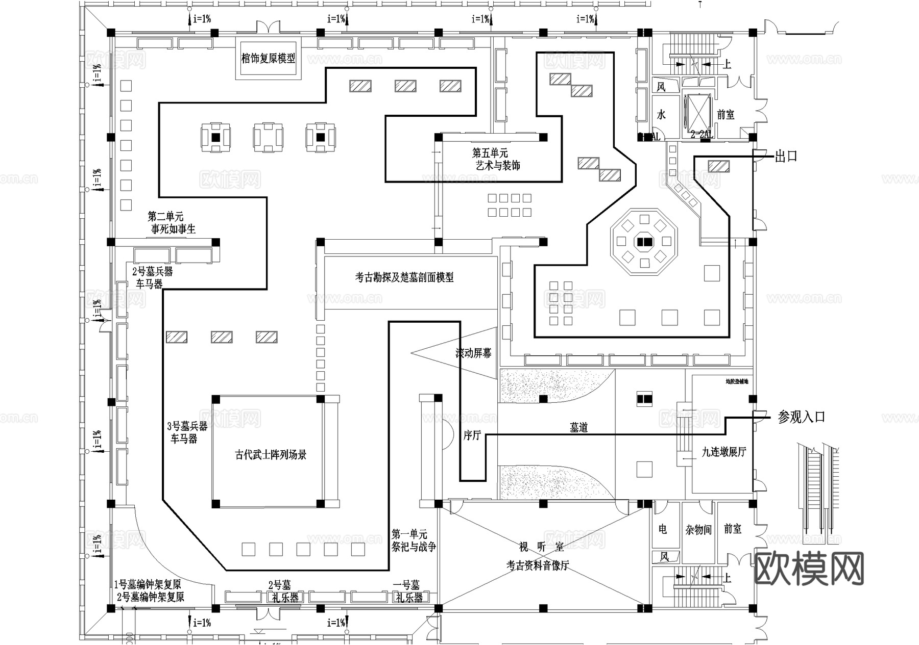 博物馆历史文物文化展厅平面图cad施工图