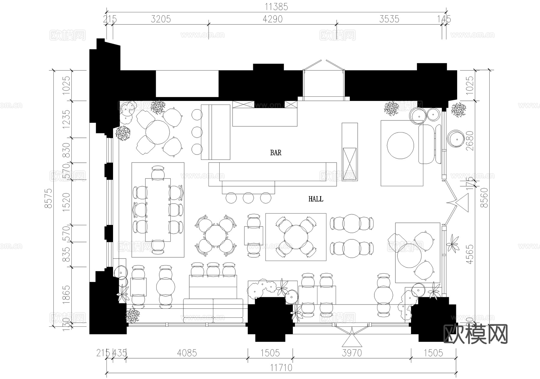 咖啡厅奶茶店饮品店平面图cad施工图
