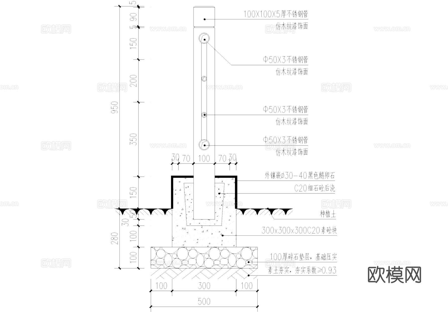 不锈钢仿竹篱笆围栏围挡栏杆CAD施工图cad施工图