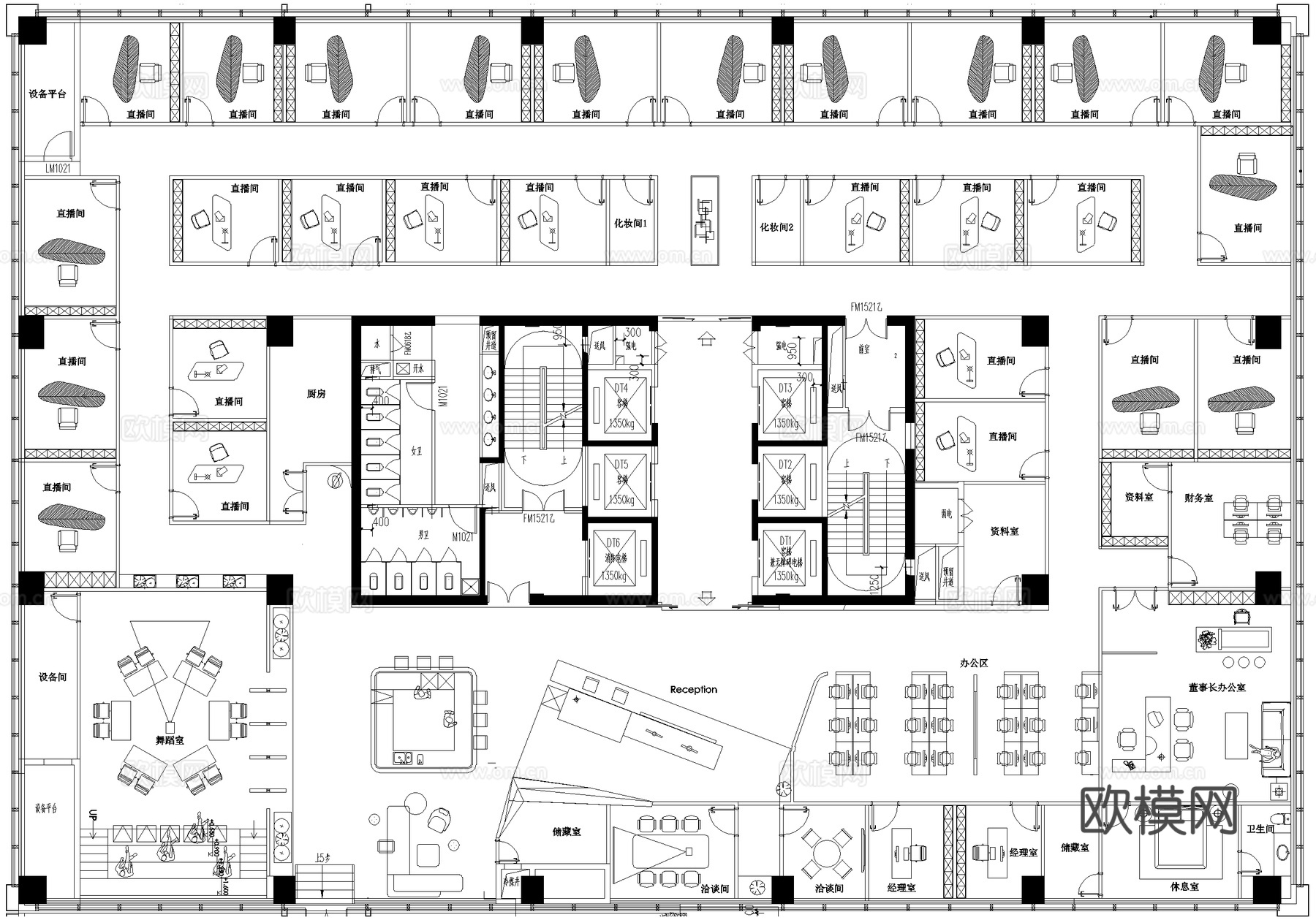 直播间平面图 办公室 景观露台cad施工图