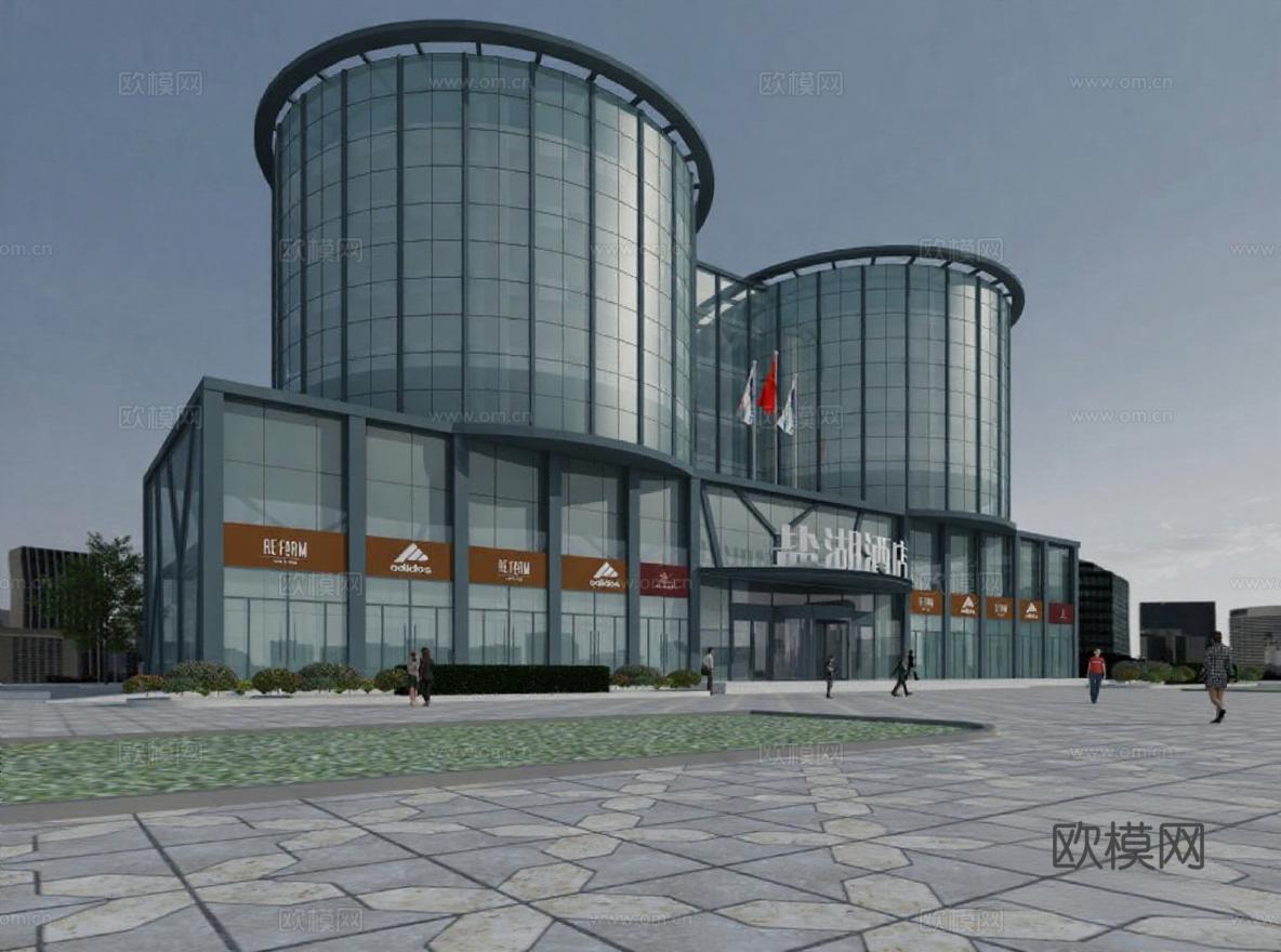 现代商业建筑设计 玻璃幕墙酒店外观 城市景观3D模型渲染图免费3d模型
