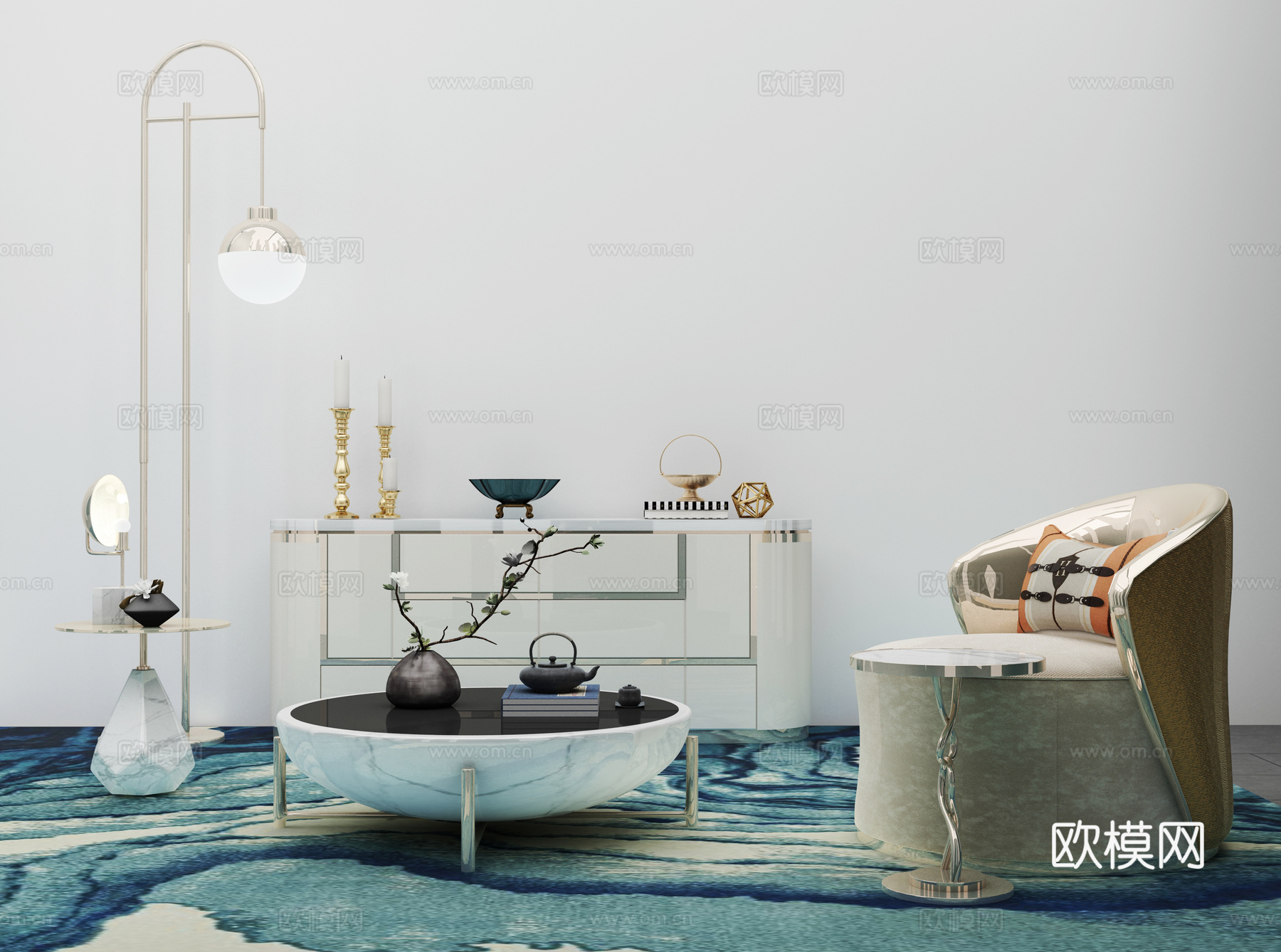 现代沙发茶几组合3d模型下载（渲染图2）