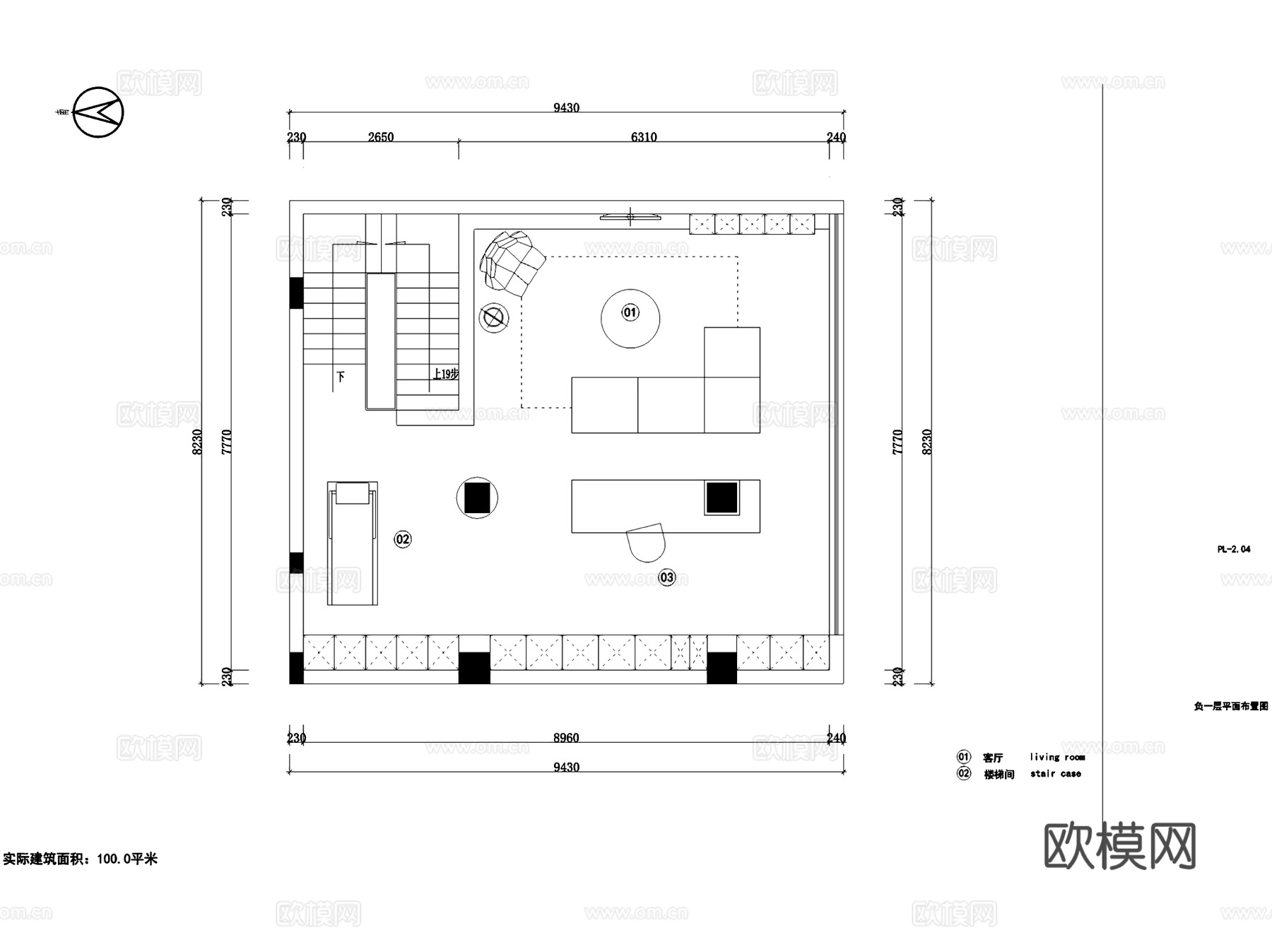 御澜山4-4-101二层别墅室内家装CAD施工图cad施工图