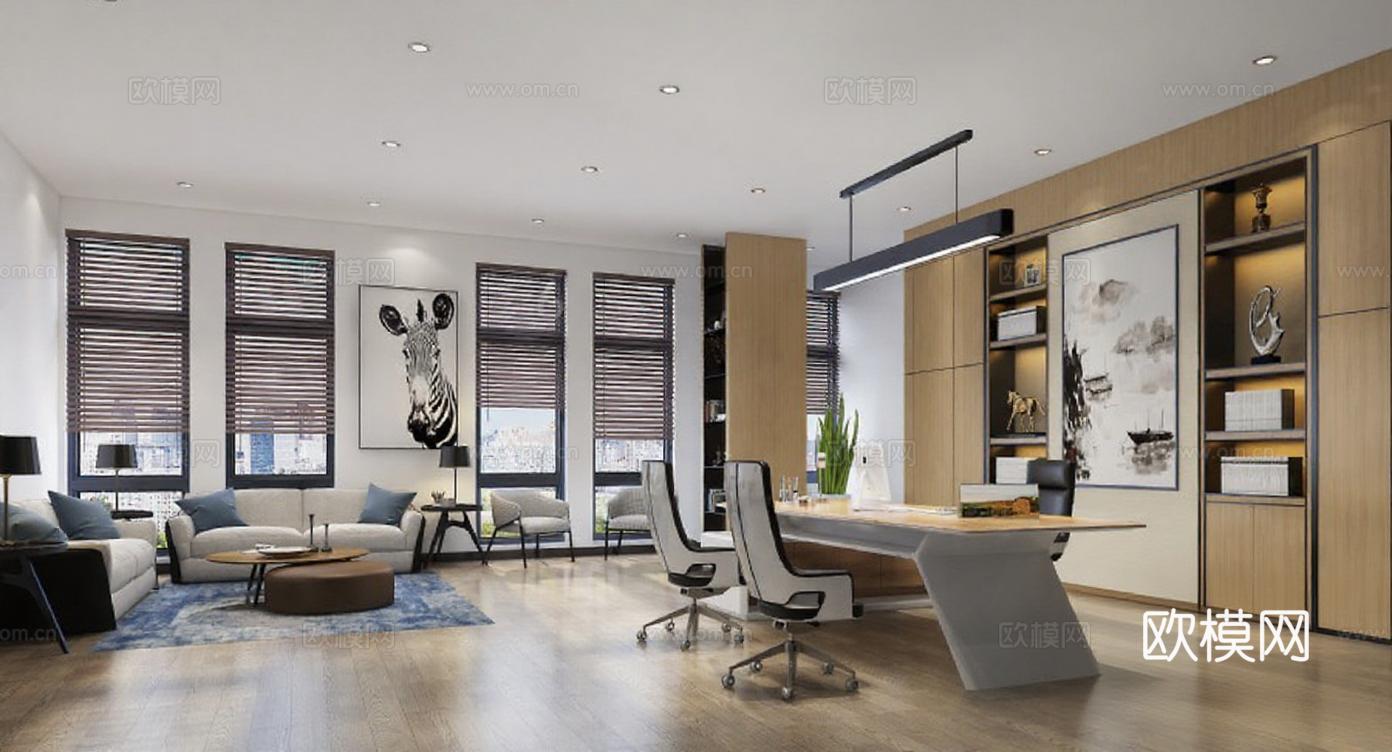 现代极简开放式办公室设计 高端办公会客一体空间 3D渲染创意空间效果图免费3d模型下载
