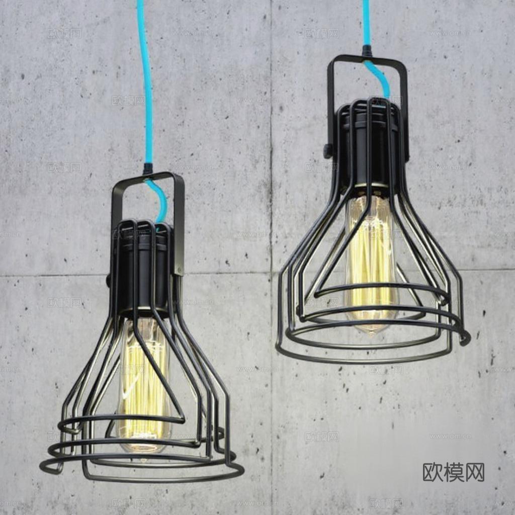 工业风吊灯现代家居装饰 复古金属框架设计 暖光照明创意商业空间灯具免费3d模型