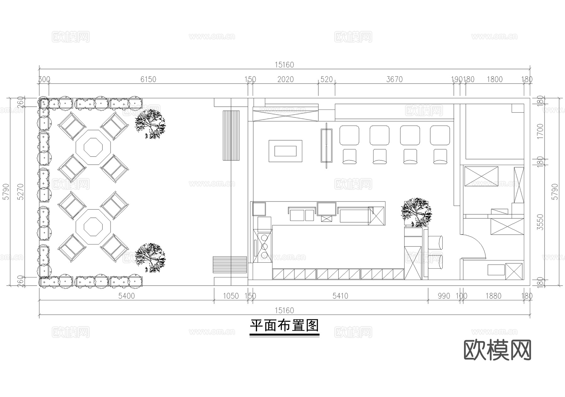 奶茶店咖啡厅饮品店平面图cad施工图