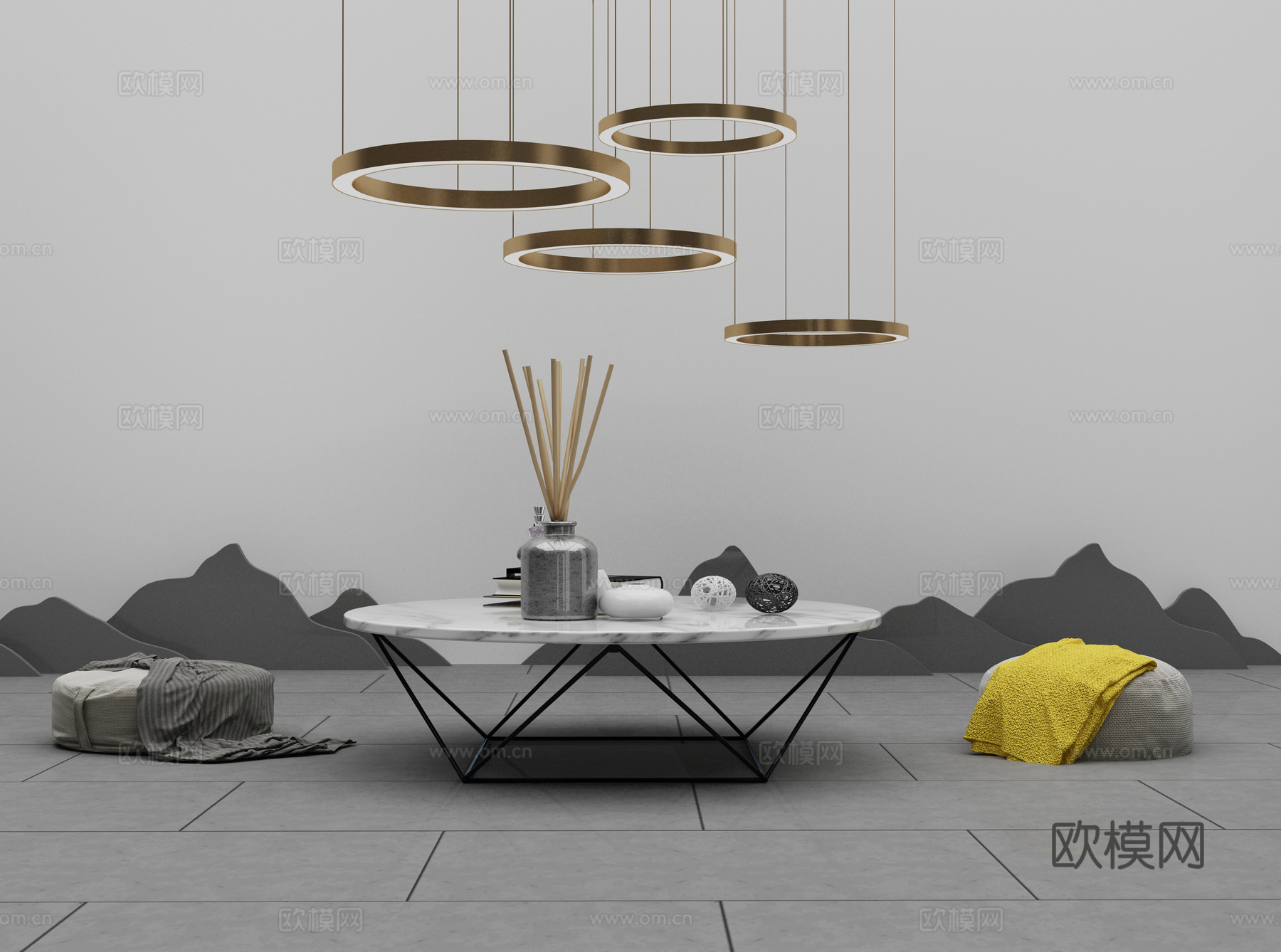 新中式沙发茶几组合3d模型下载（渲染图2）