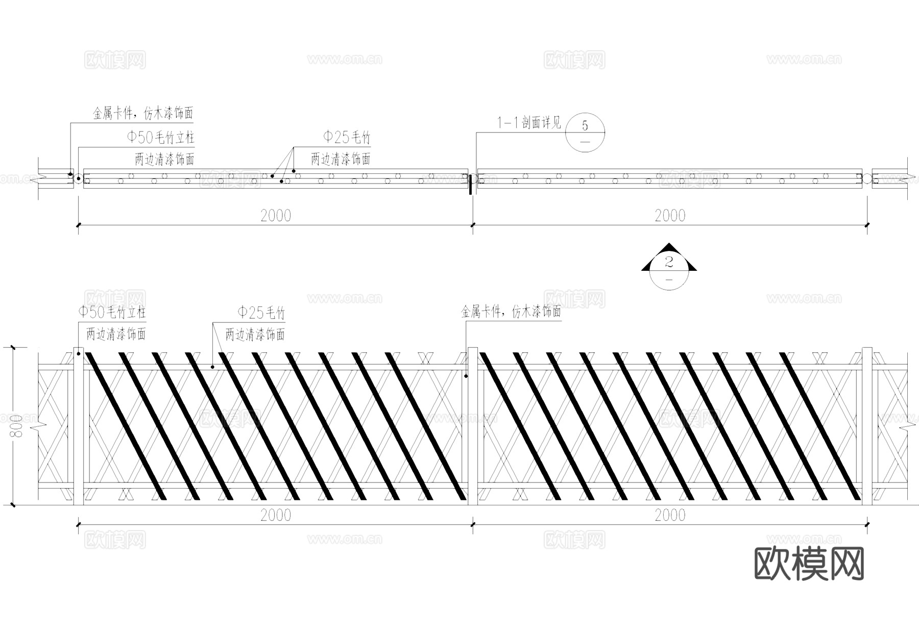 竹篱笆围栏围挡栏杆CAD施工图cad施工图
