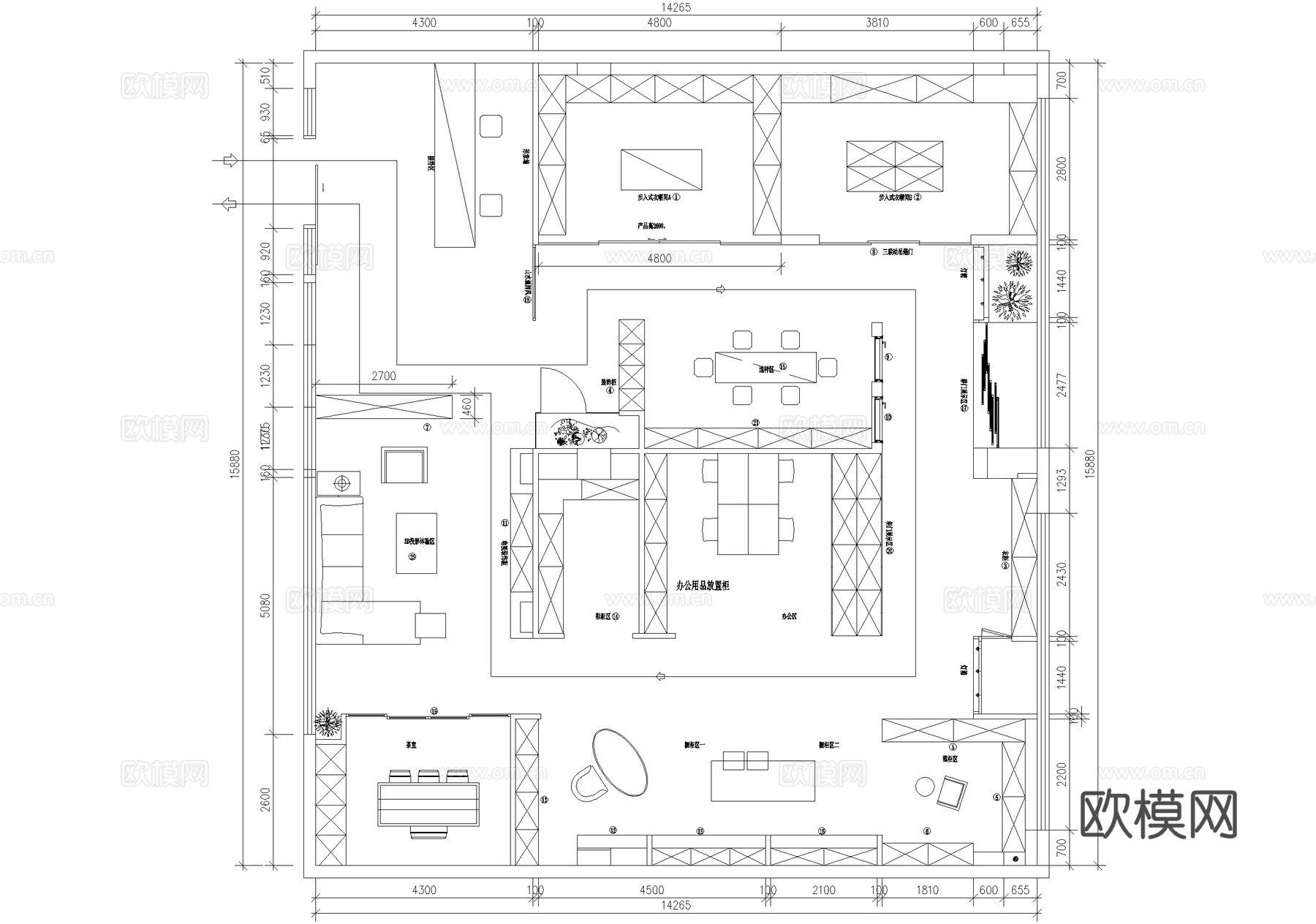 家具家装办公产品展厅平面图cad施工图