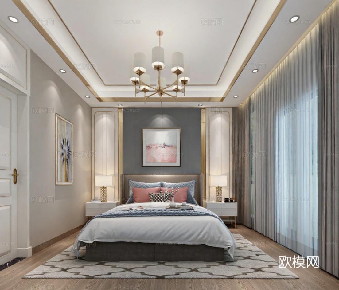 现代轻奢卧室室内设计 3D渲染装修效果图 家居装饰灵感 卧室空间布局 简约风格家居装饰免费3d模型下载