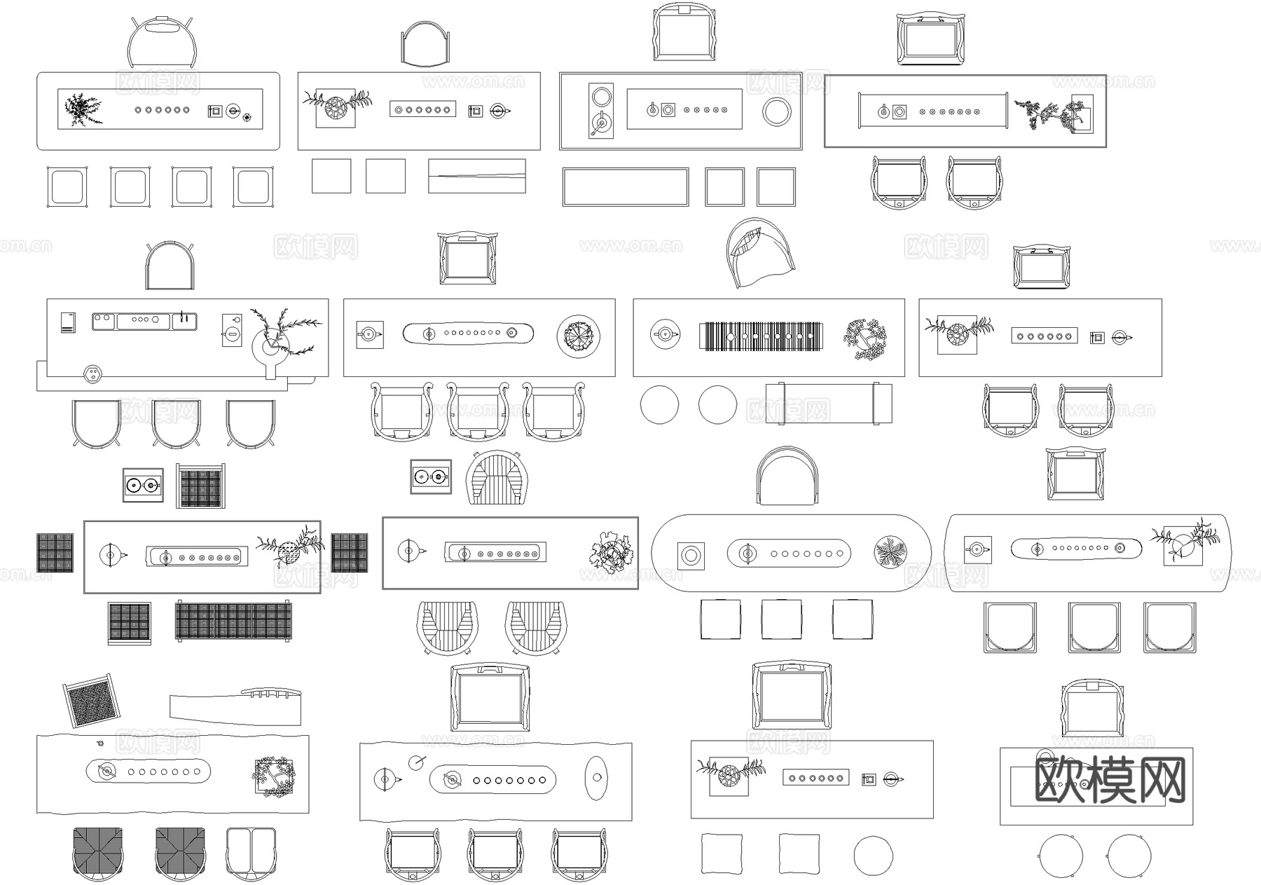 新中式桌子茶桌茶台桌椅平面图块cad施工图