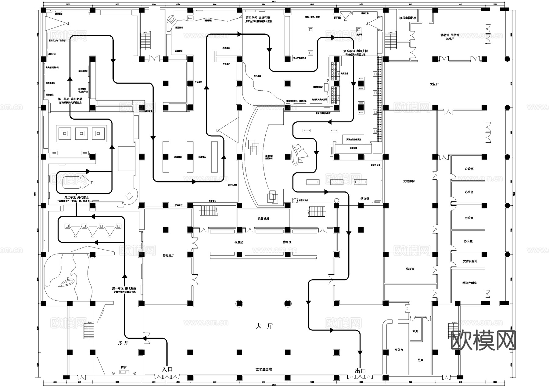 博物馆历史文物文化展厅平面图cad施工图