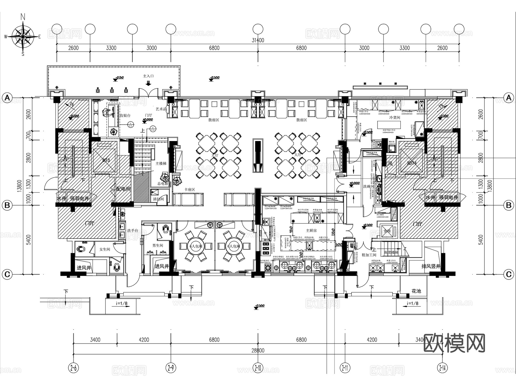 泰州天然居大酒店新江南人文雅集餐厅室内装饰CAD+SU+文本cad施工图