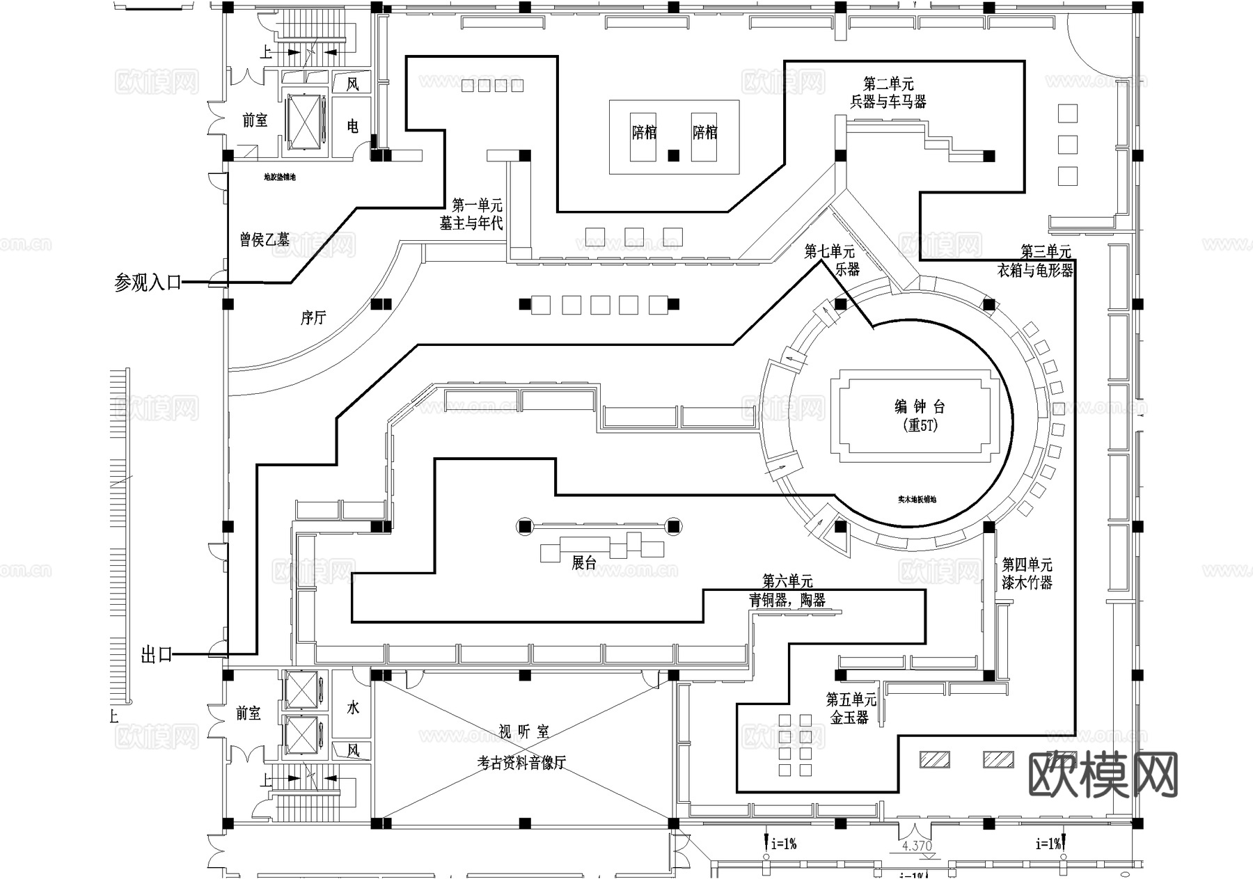 博物馆历史文物文化展厅平面图cad施工图