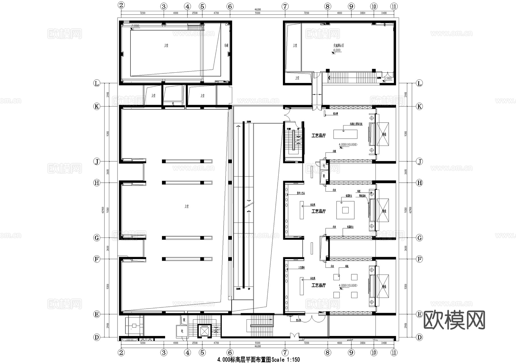 文化展厅工艺美术艺术馆平面图cad施工图