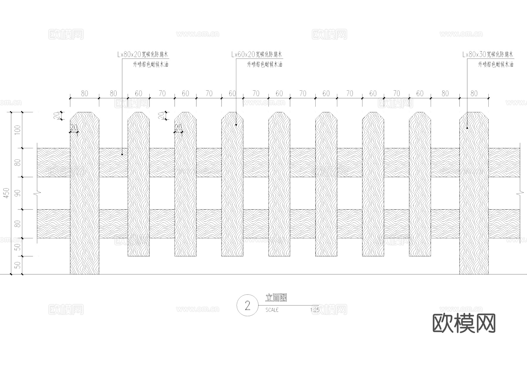 木栅栏菜地菜园围栏围挡CAD施工图cad施工图cad施工图