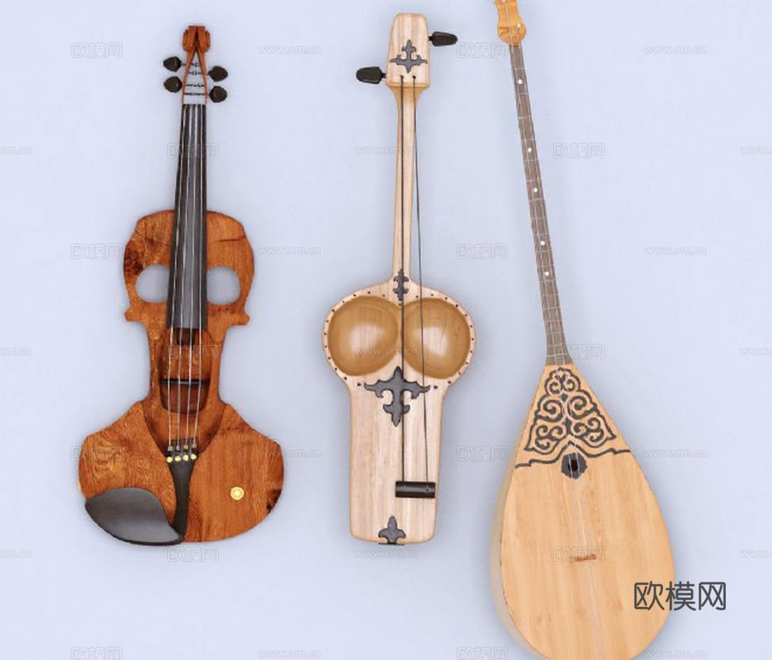 手工创意木质弦乐器 雕刻工艺文化艺术传承 3D模型设计小提琴三弦琴都塔尔免费3d模型下载
